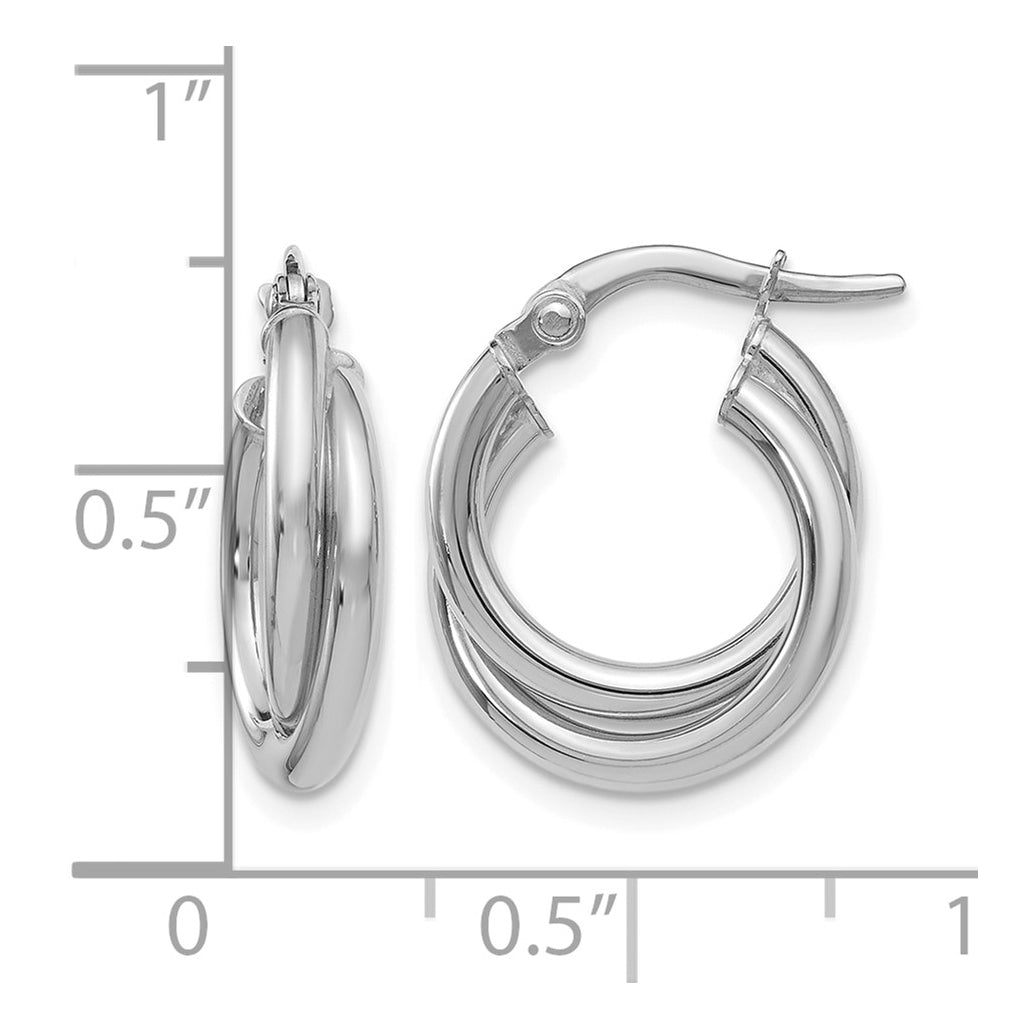 10K White Gold Polished Twisted Double Hoop Earrings