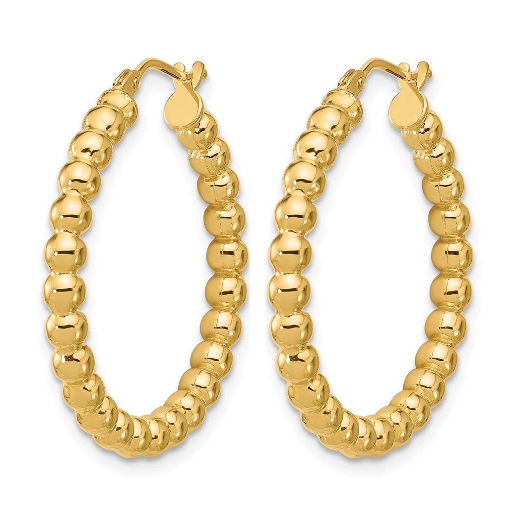 10k Yellow Gold Polished Beaded Round Hoop Earrings