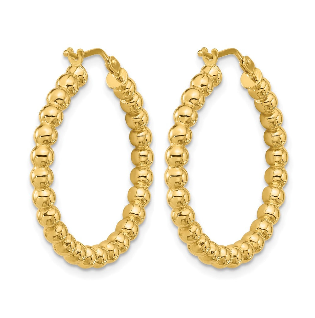 10k Yellow Gold Polished Beaded Round Hoop Earrings