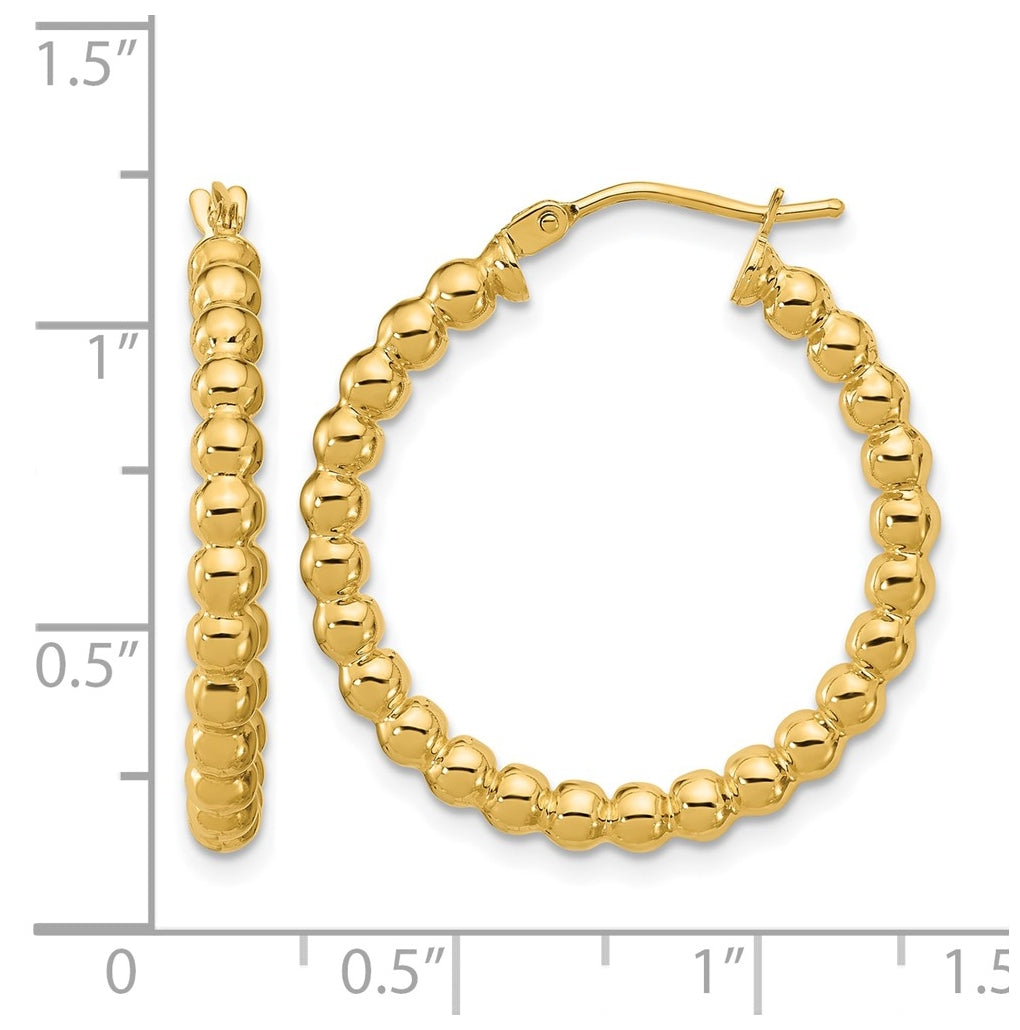 10k Yellow Gold Polished Beaded Round Hoop Earrings