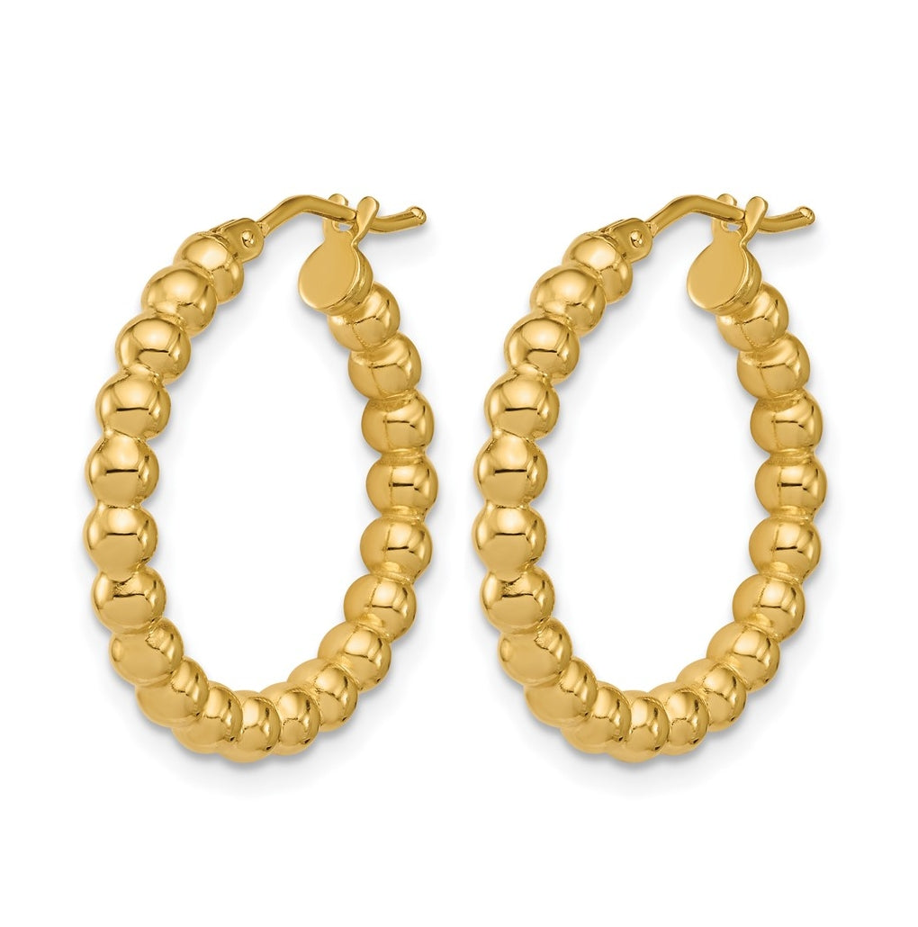 10k Yellow Gold Polished Beaded Round Hoop Earrings