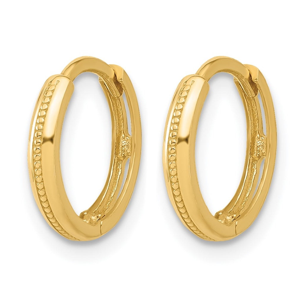 10k Yellow Gold Polished and Textured Huggie Hoop Earrings