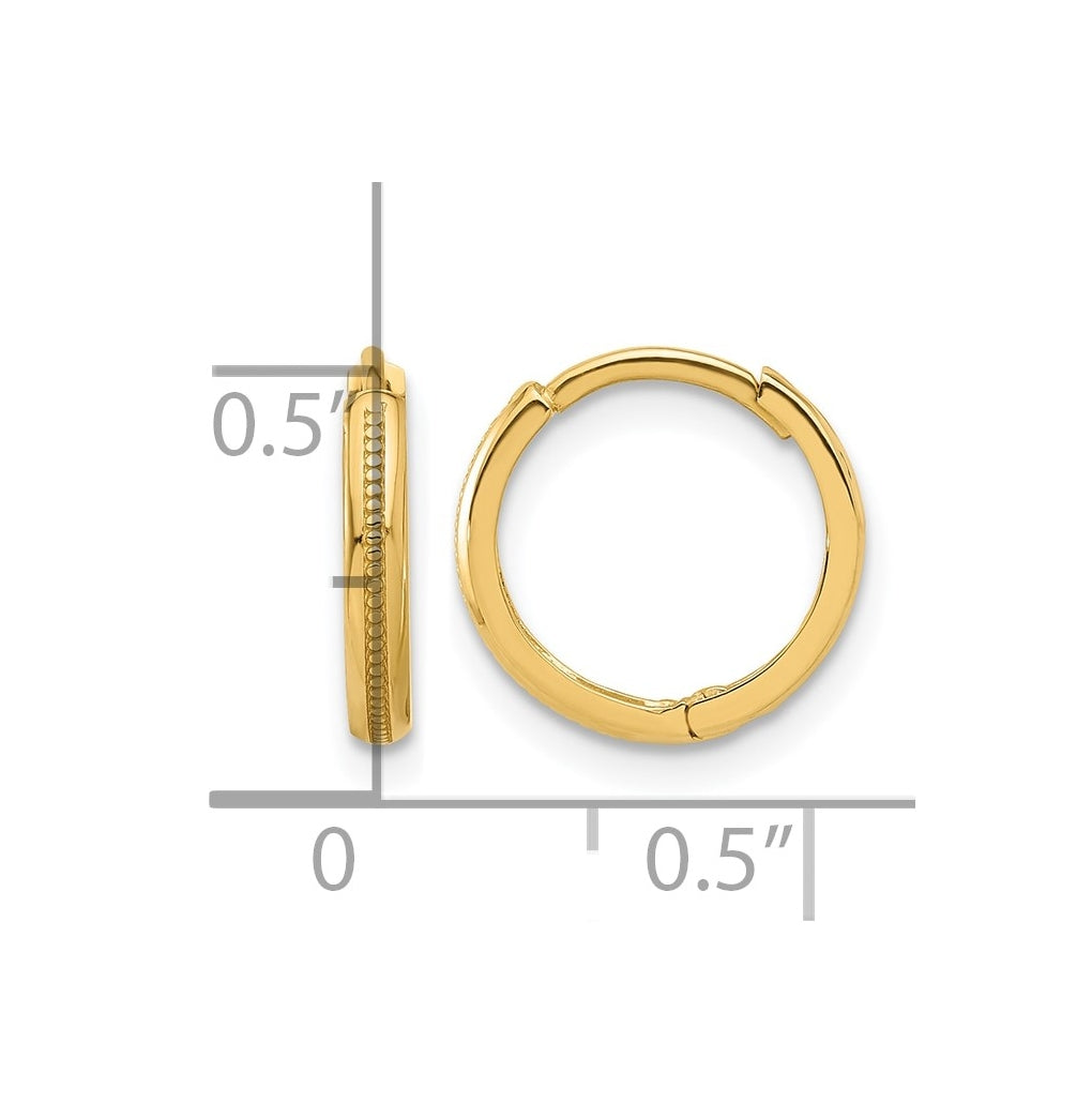 10k Yellow Gold Polished and Textured Huggie Hoop Earrings