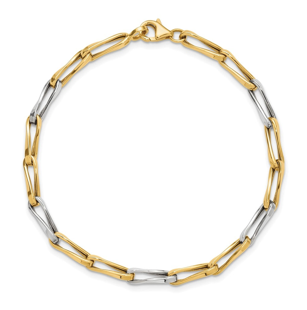 10k Yellow Gold w/White Rhodium Polished Fancy Link Bracelet