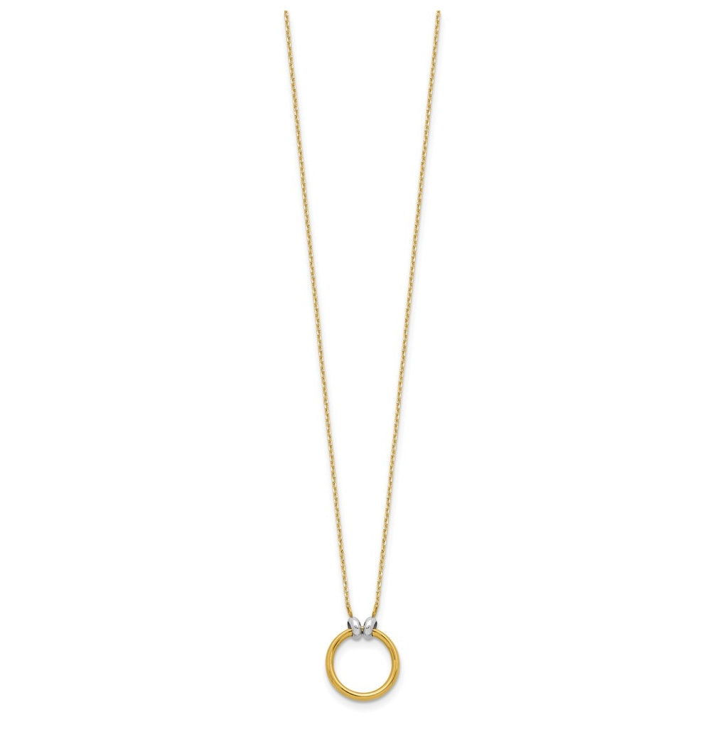 10K Yellow Gold with Rhodium Polished Circle Necklace