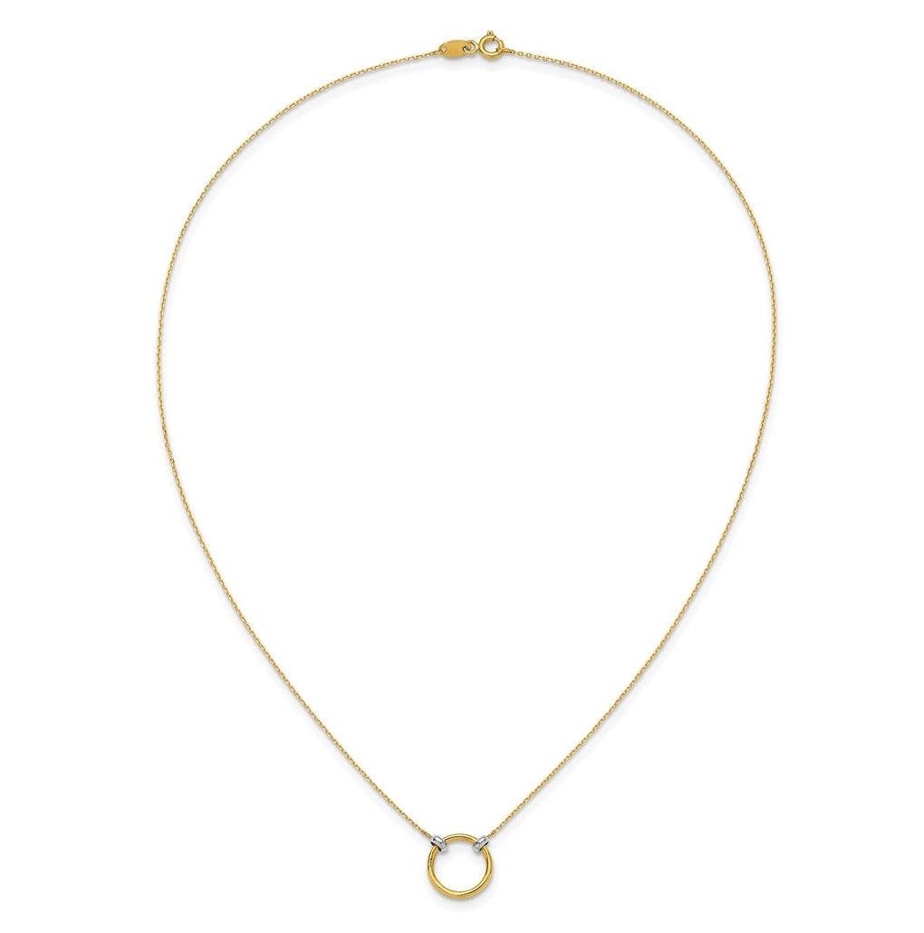 10K Yellow Gold with Rhodium Polished Circle Necklace