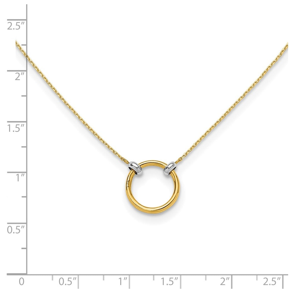 10K Yellow Gold with Rhodium Polished Circle Necklace