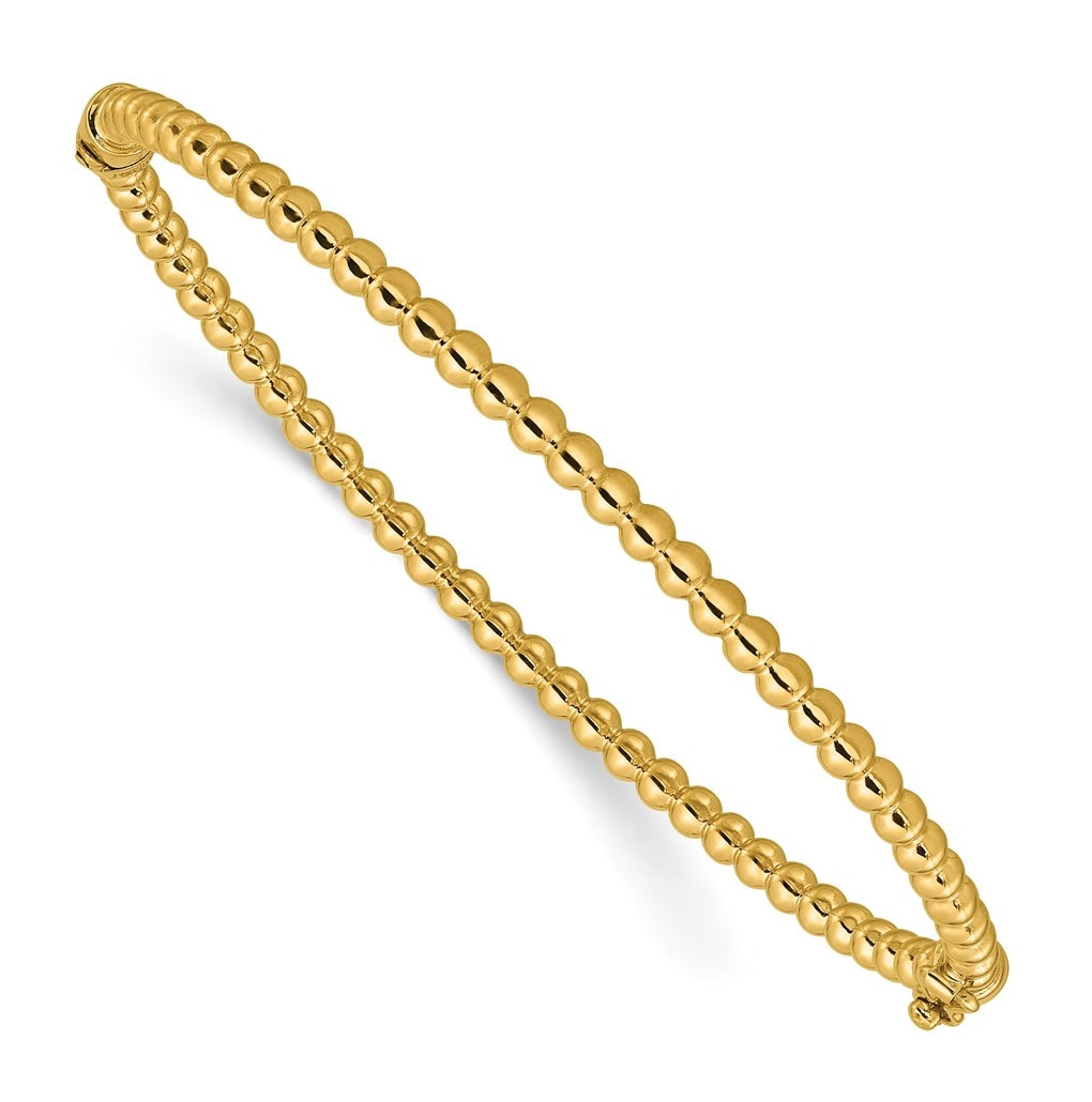 10k Yellow Gold Polished Beaded Hinged Bangle