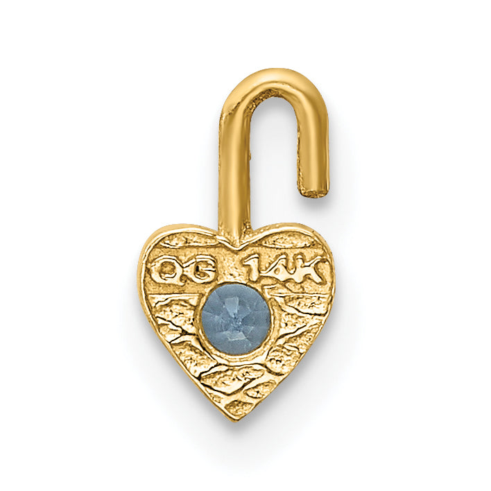 10K Yellow Gold March Synthetic Birthstone Heart Charm