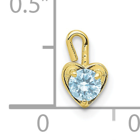 10K Yellow Gold March Synthetic Birthstone Heart Charm