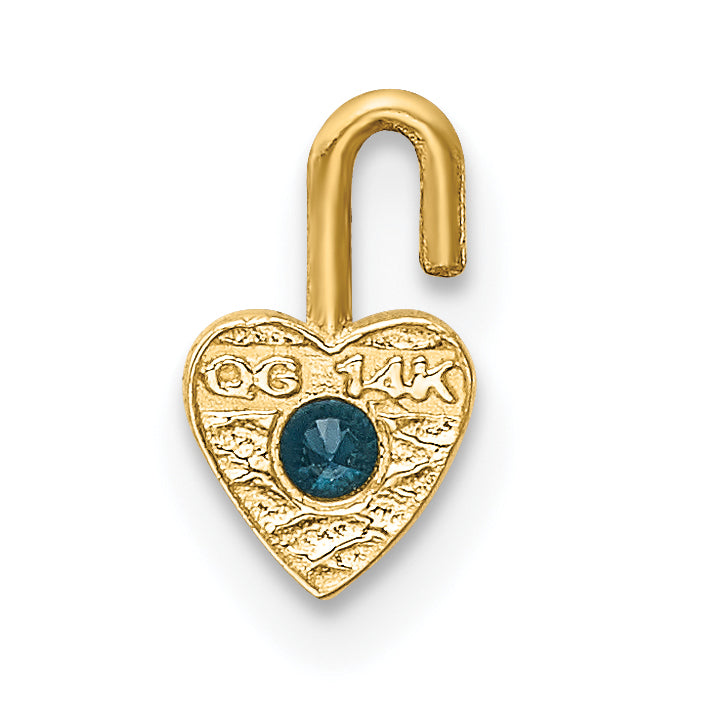 10K Yellow Gold December Synthetic Birthstone Heart Charm