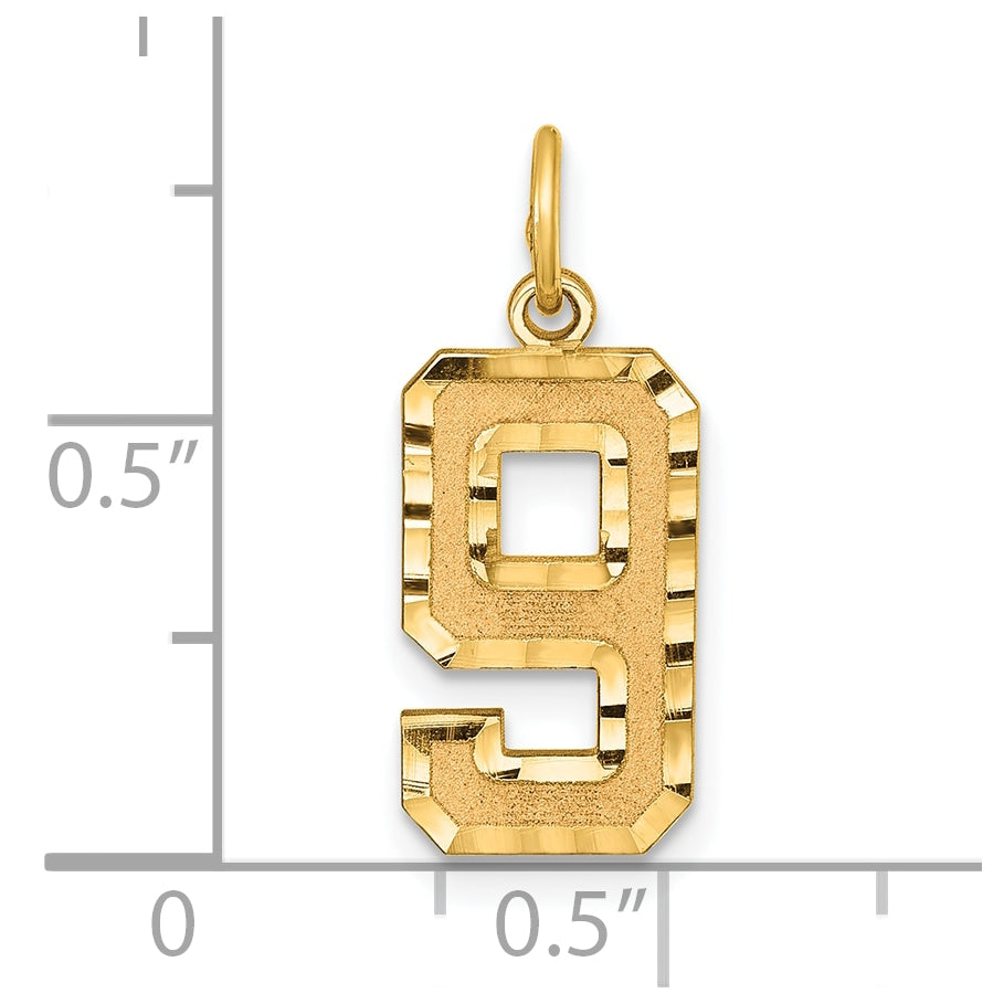 10K Yellow Gold Casted Medium Diamond-cut Number 9 Charm