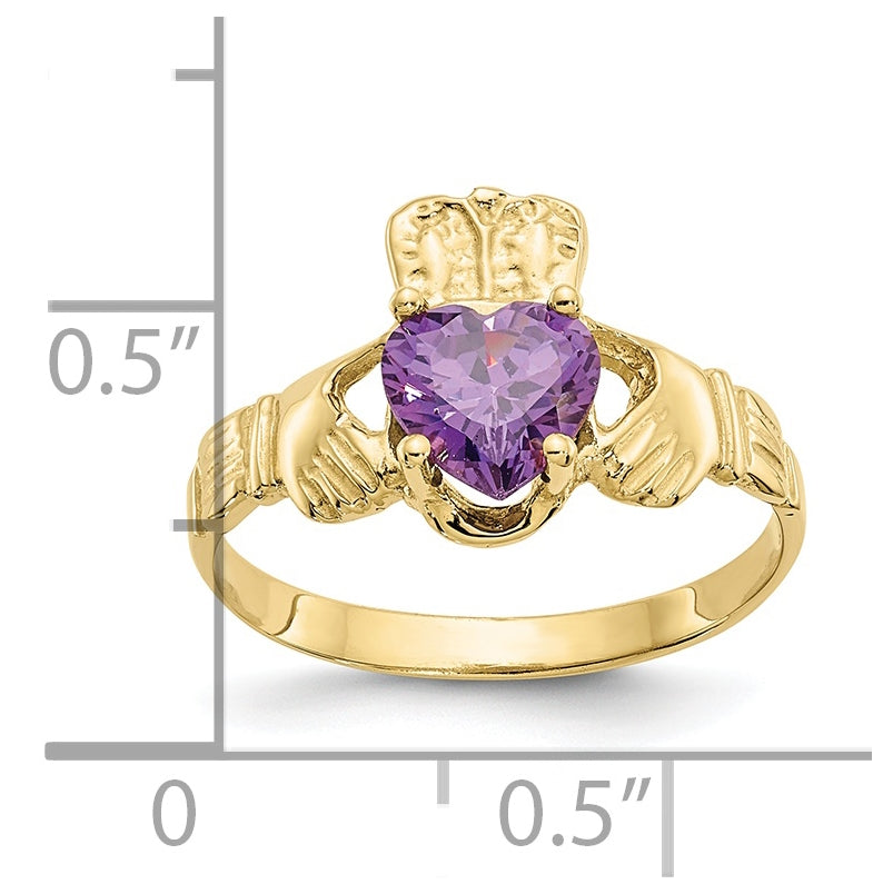 10K Yellow Gold February Birthstone Claddagh Ring