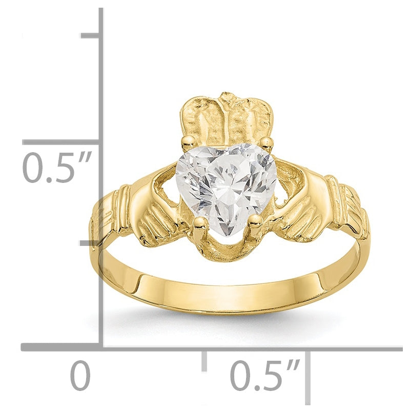10K Yellow Gold April Birthstone Claddagh Ring