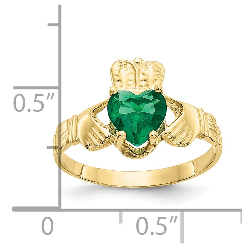 10K Yellow Gold May Birthstone Claddagh Ring