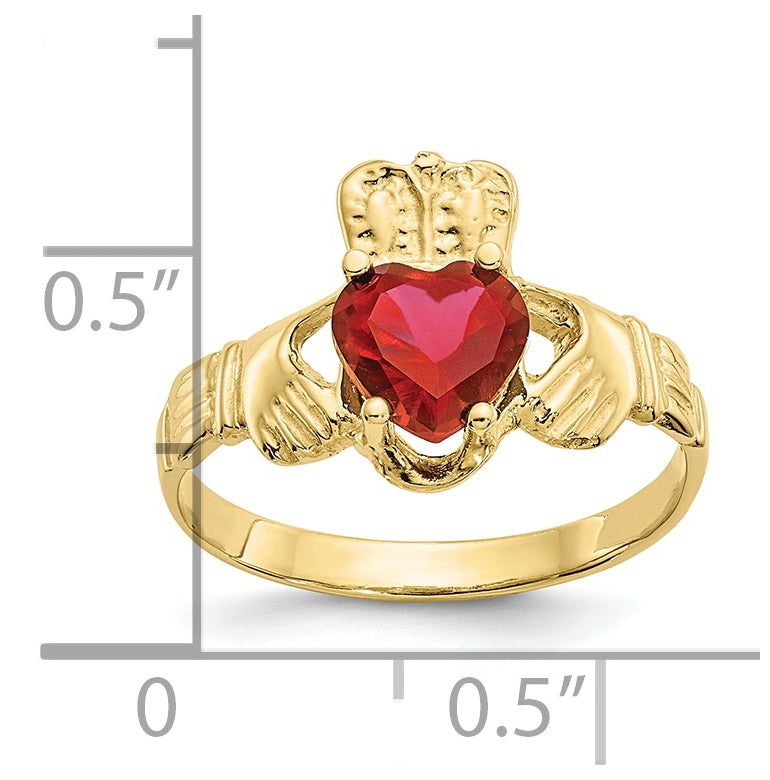 10K Yellow Gold July Birthstone Claddagh Ring