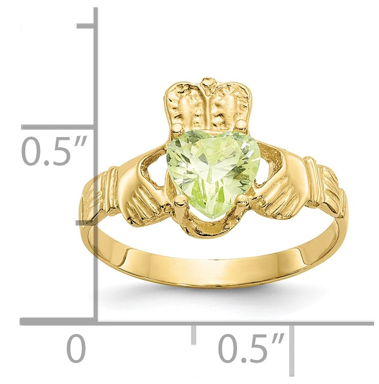 10K Yellow Gold August Birthstone Claddagh Ring