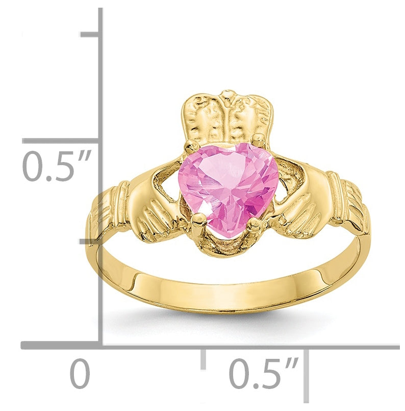 10K Yellow Gold October Birthstone Claddagh Ring