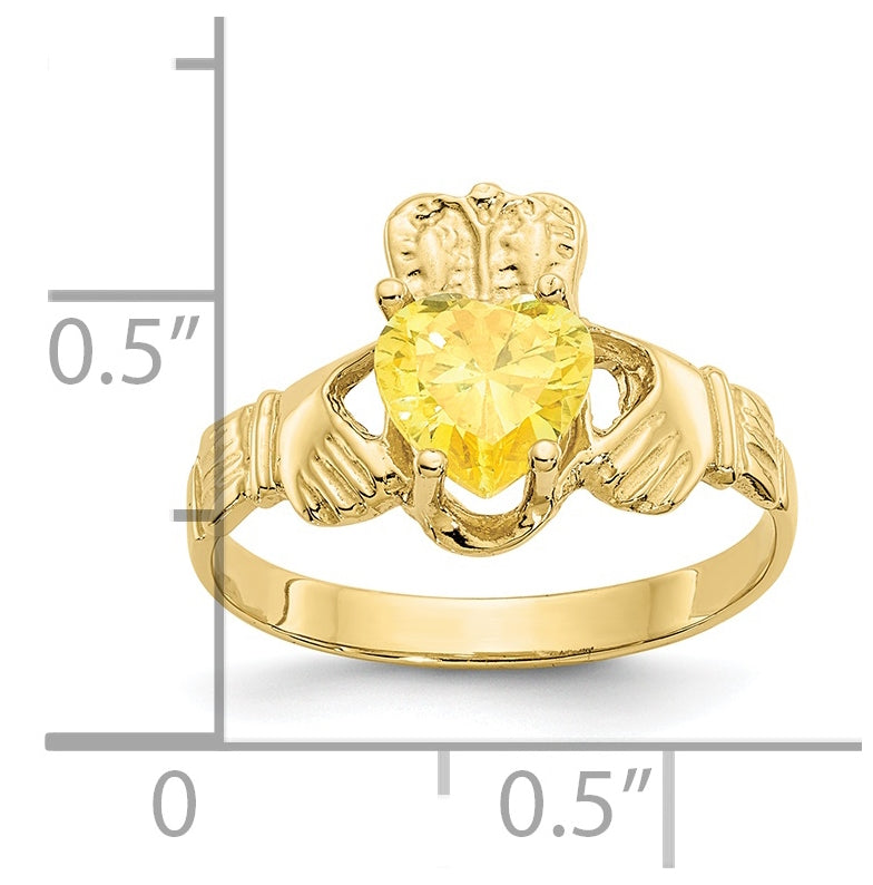 10K Yellow Gold November Birthstone Claddagh Ring
