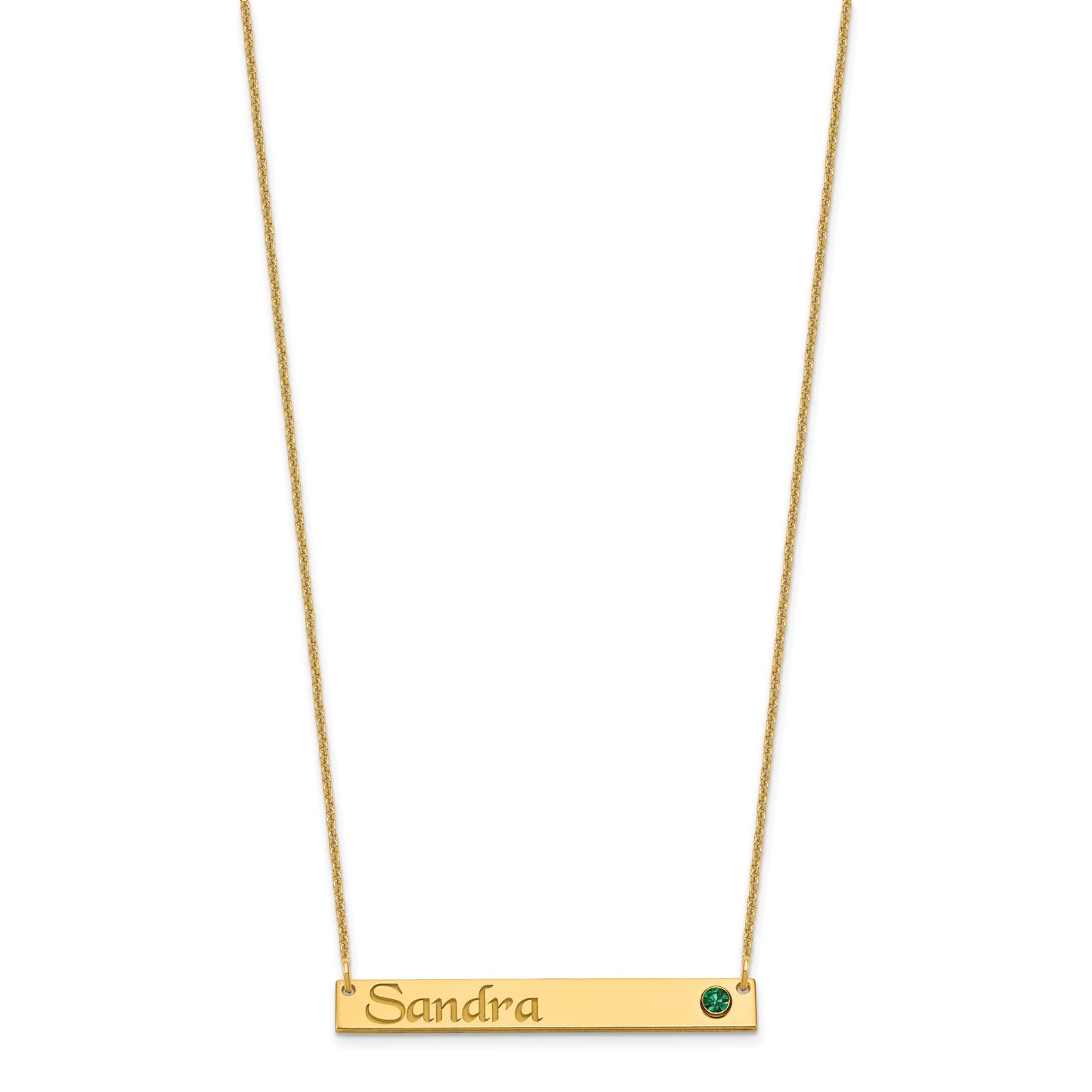 10K Yellow Gold Personalized Bar w/ 14k Bezel Birthstone Necklace