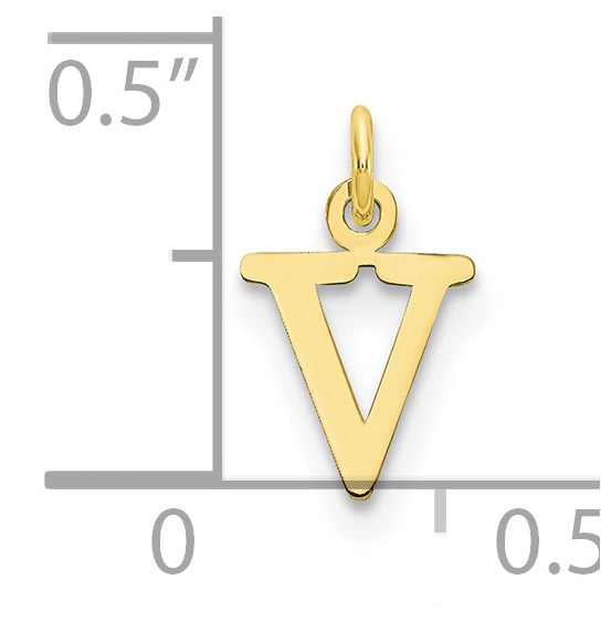 10K Yellow Gold Cutout Letter V Initial Charm