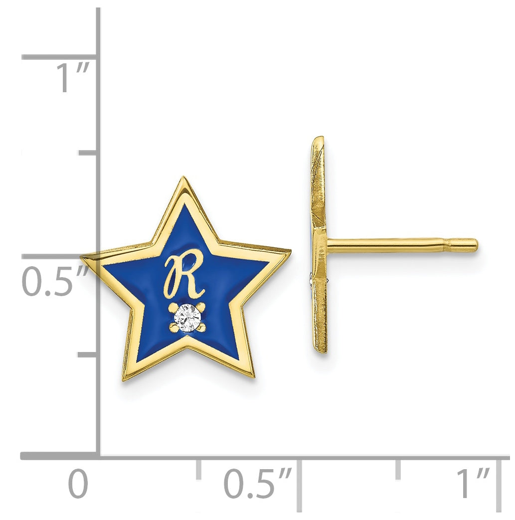 10K Yellow Gold Initial Enameled Star with Diamond Post-Earring