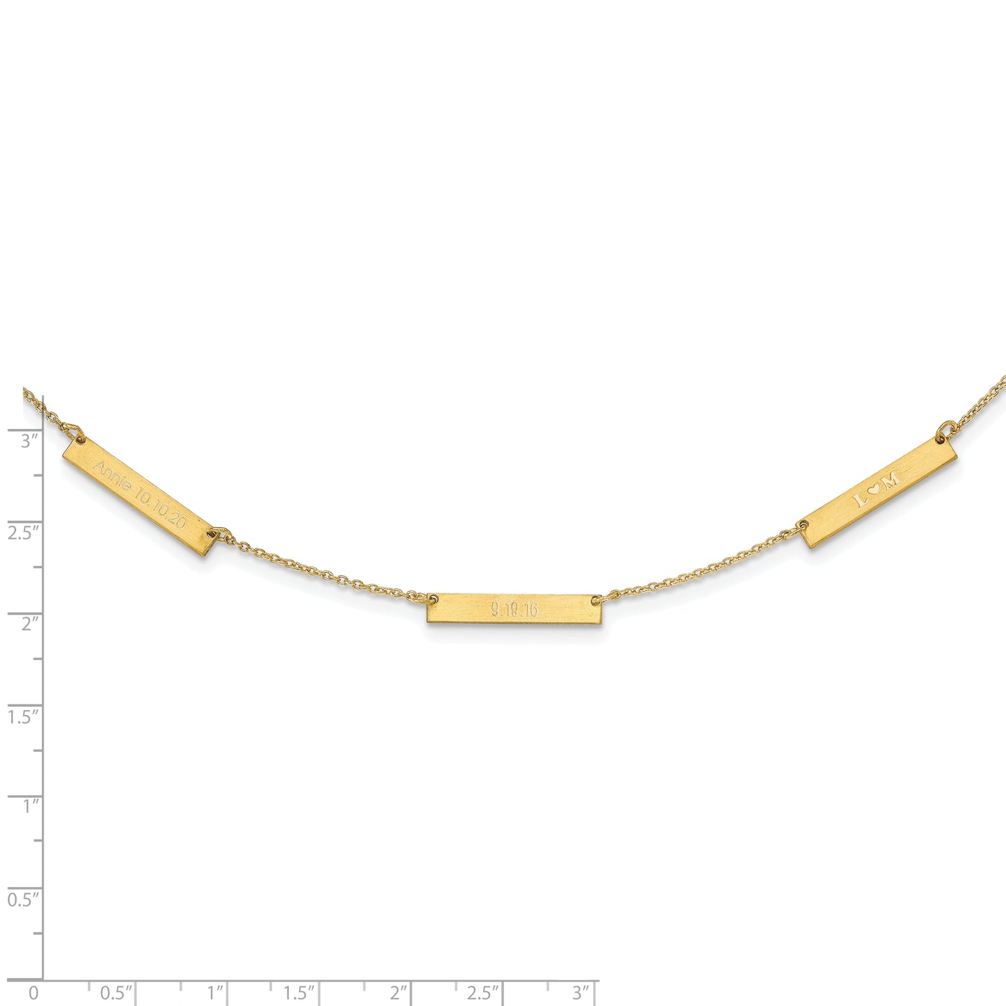 10K Yellow Gold Brushed 3 Station Necklace