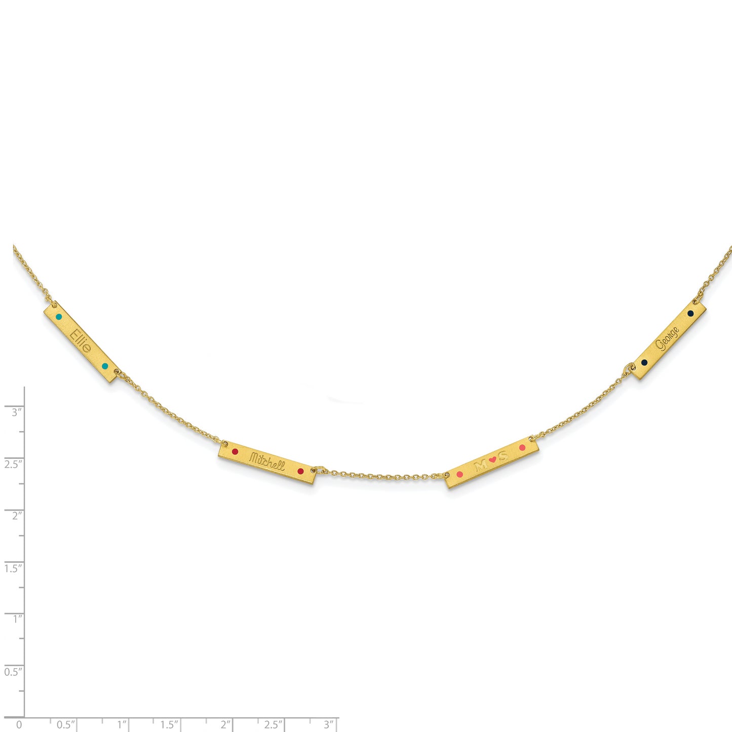10K Yellow Gold Brushed 4 Station Enameled Necklace