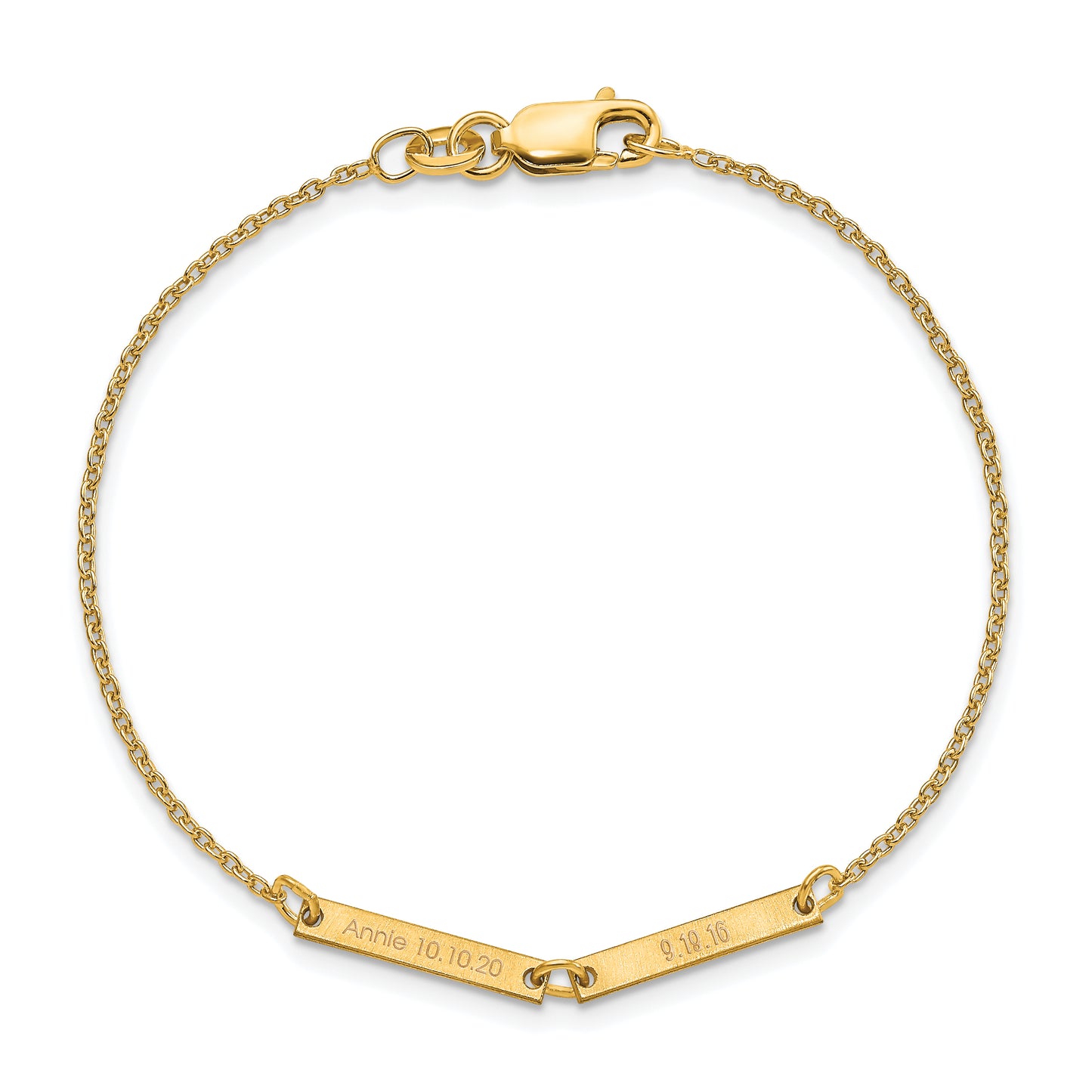 10K Yellow Gold Brushed 2 Station Bracelet
