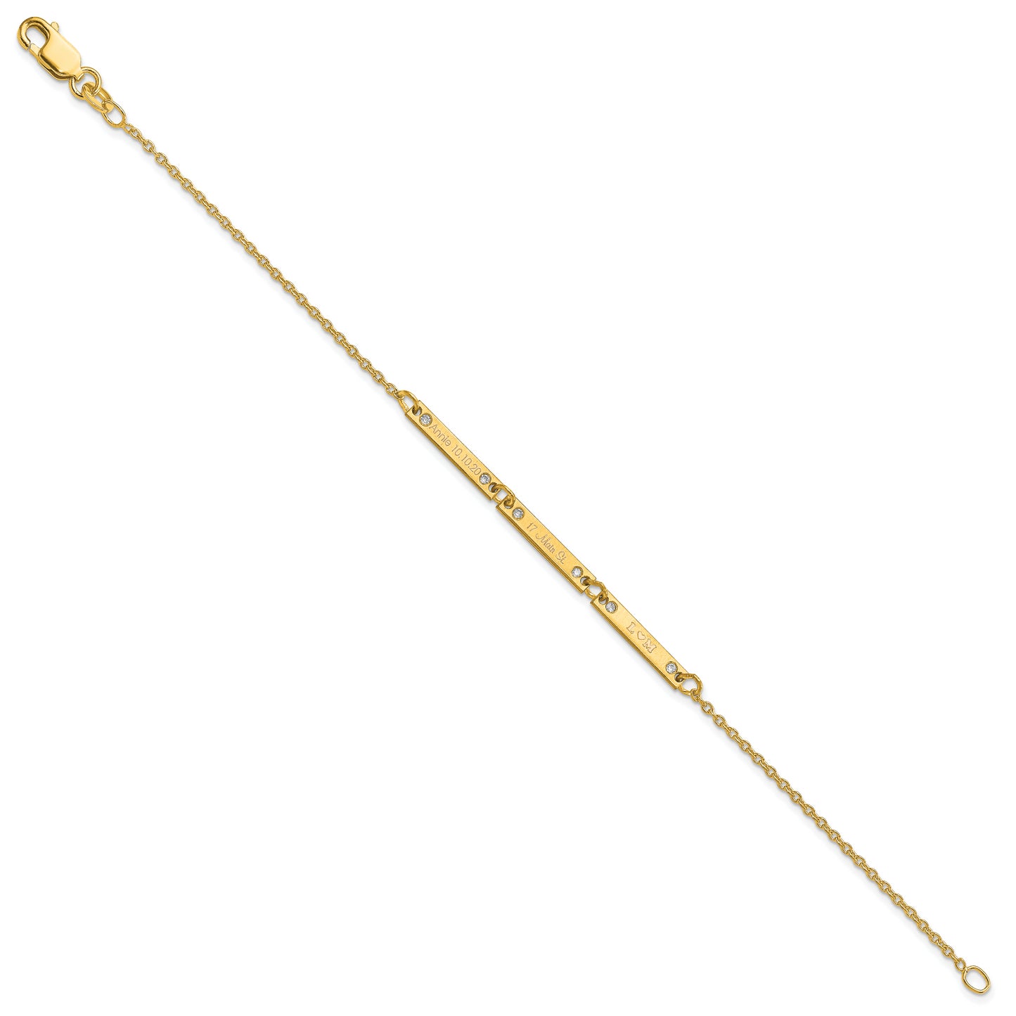 10K Yellow Gold Brushed 3 Station Diamond Bracelet