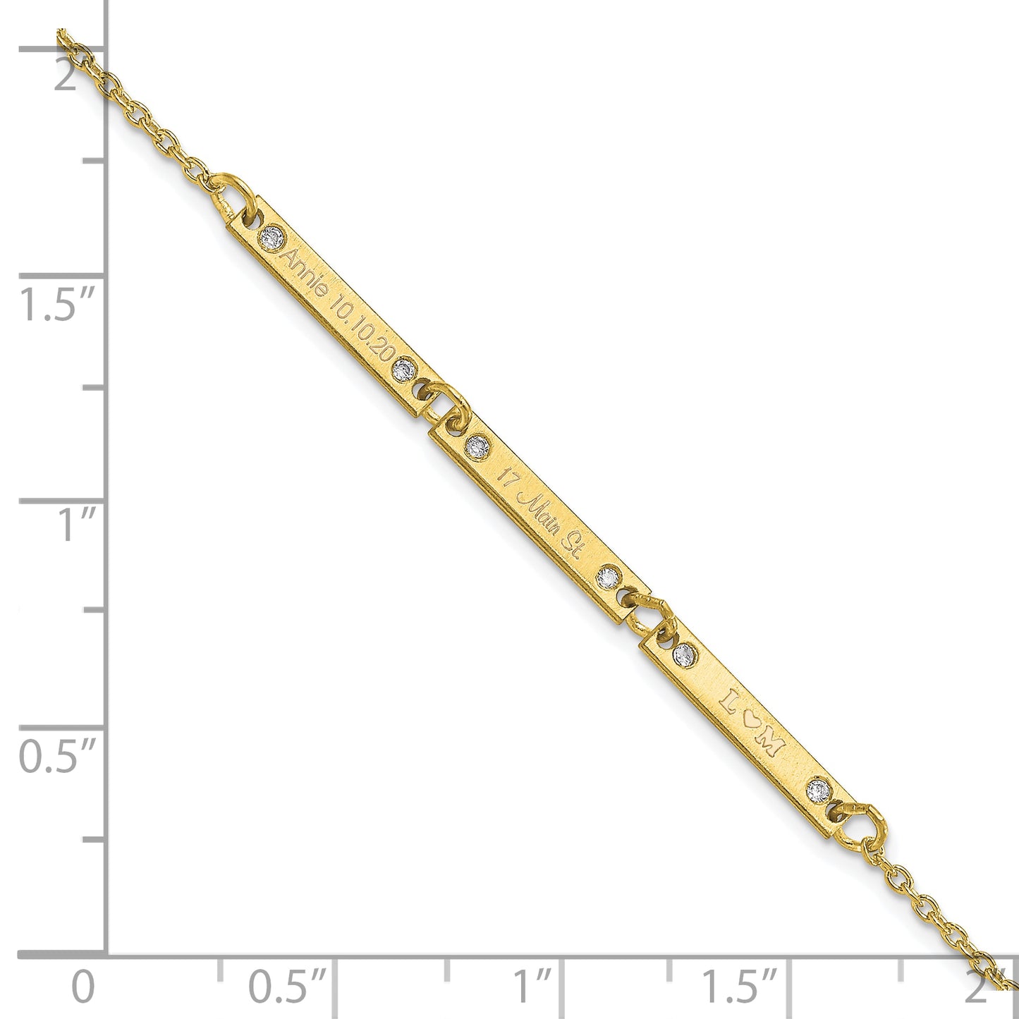 10K Yellow Gold Brushed 3 Station Diamond Bracelet