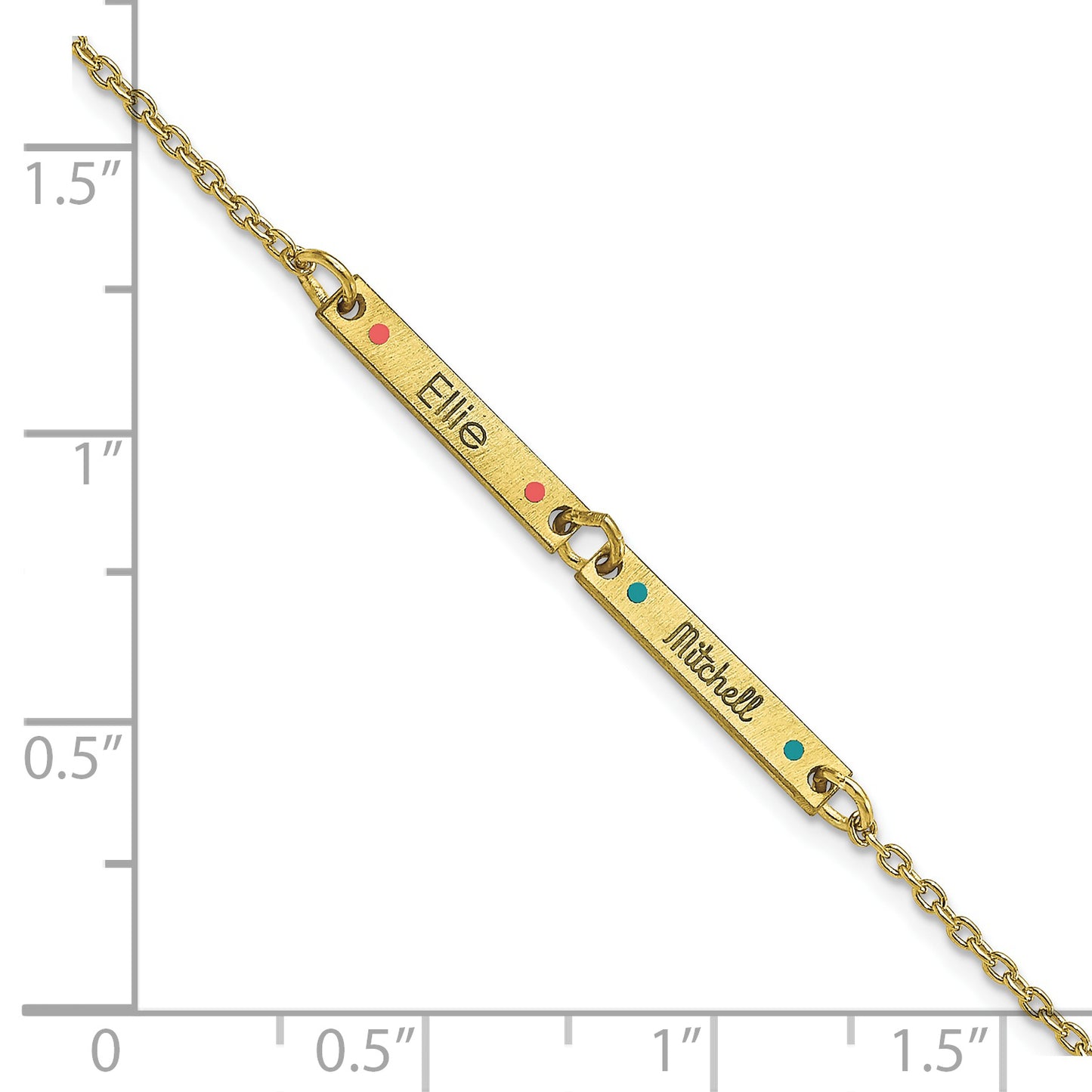 10K Yellow Gold Brushed 2 Station Enameled Bracelet
