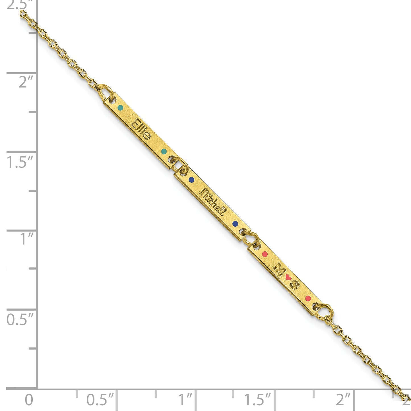 10K Yellow Gold Brushed 3 Station Enameled Bracelet