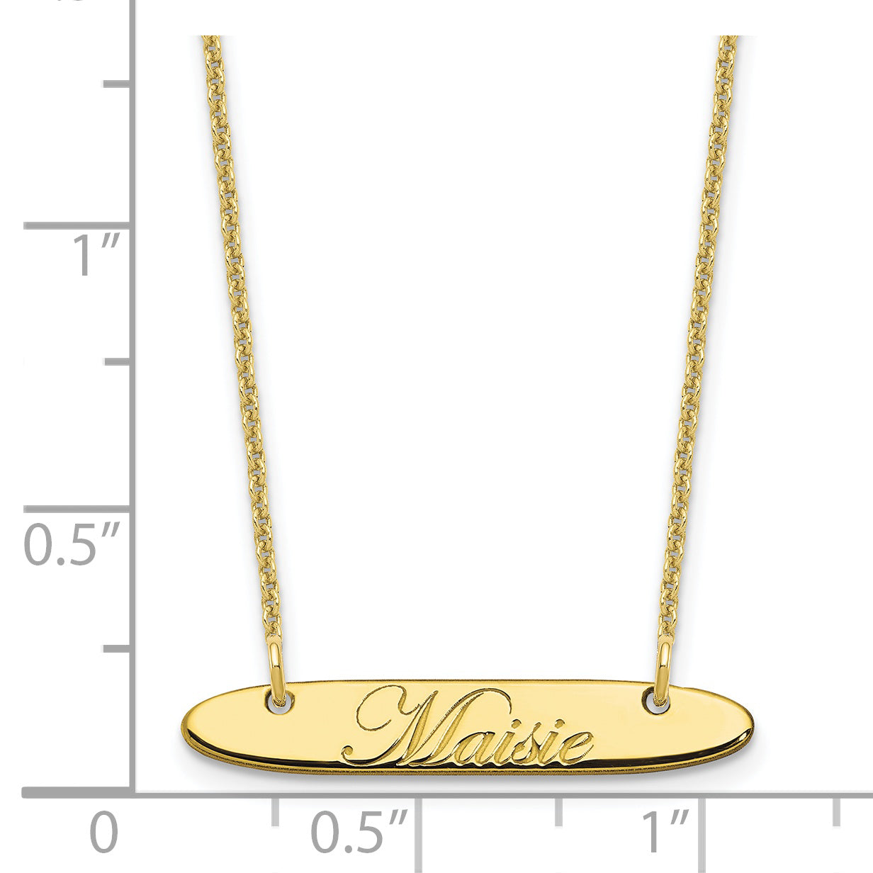 10K Yellow Gold Small Polished Oblong Edwardian Script Bar Necklace