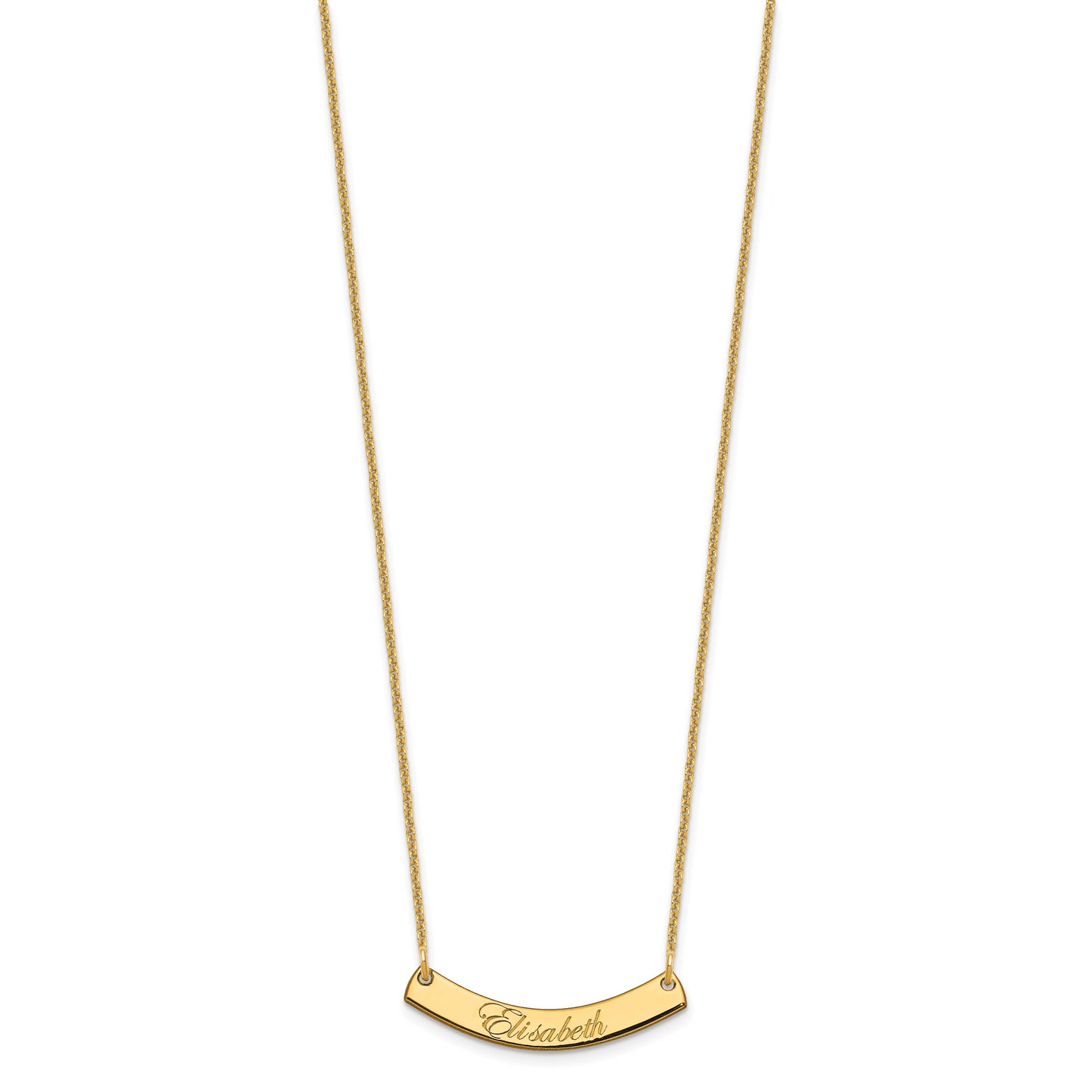 10K Yellow Gold Small Polished Curved Edwardian Script Bar Necklace