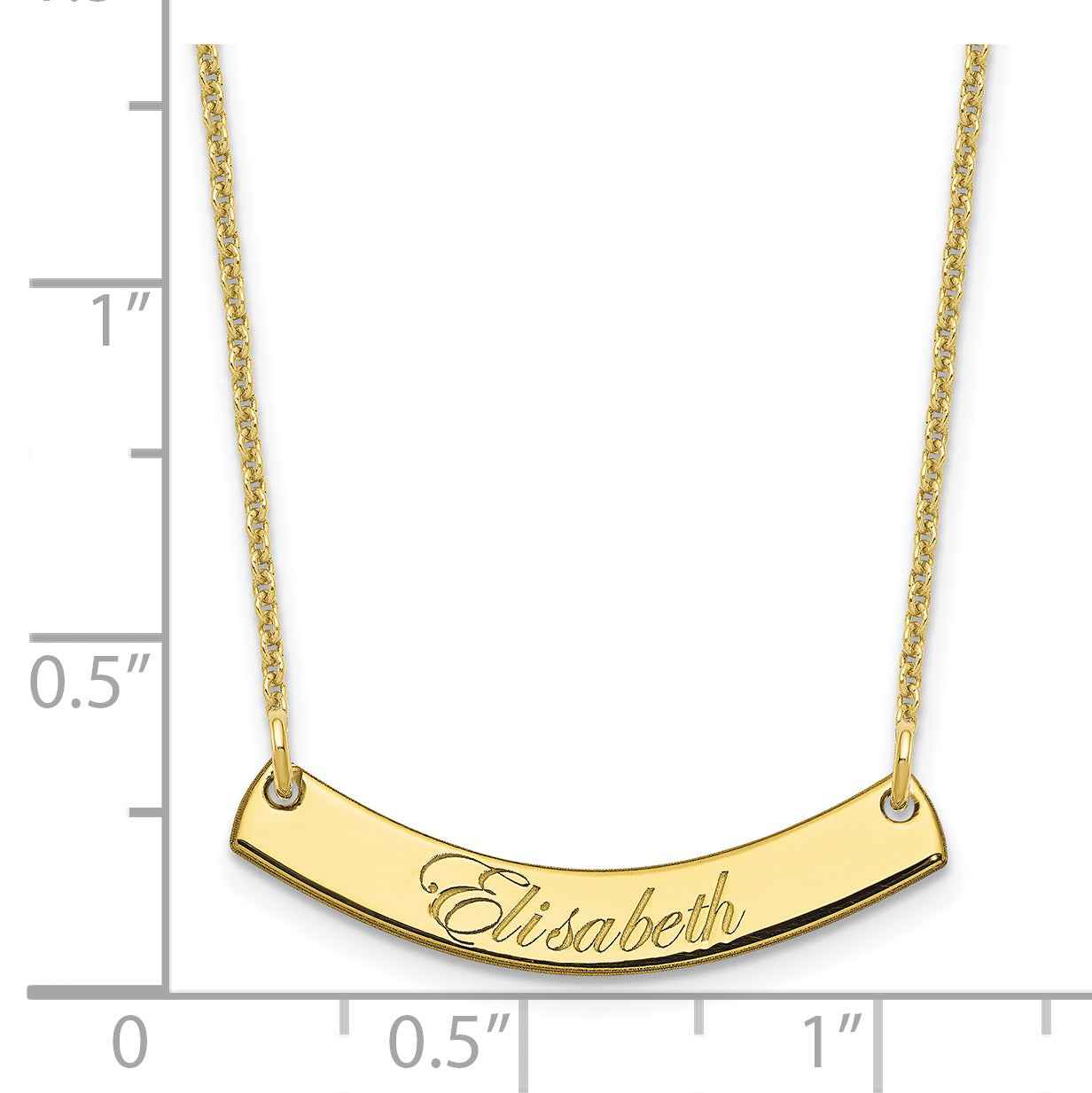 10K Yellow Gold Small Polished Curved Edwardian Script Bar Necklace