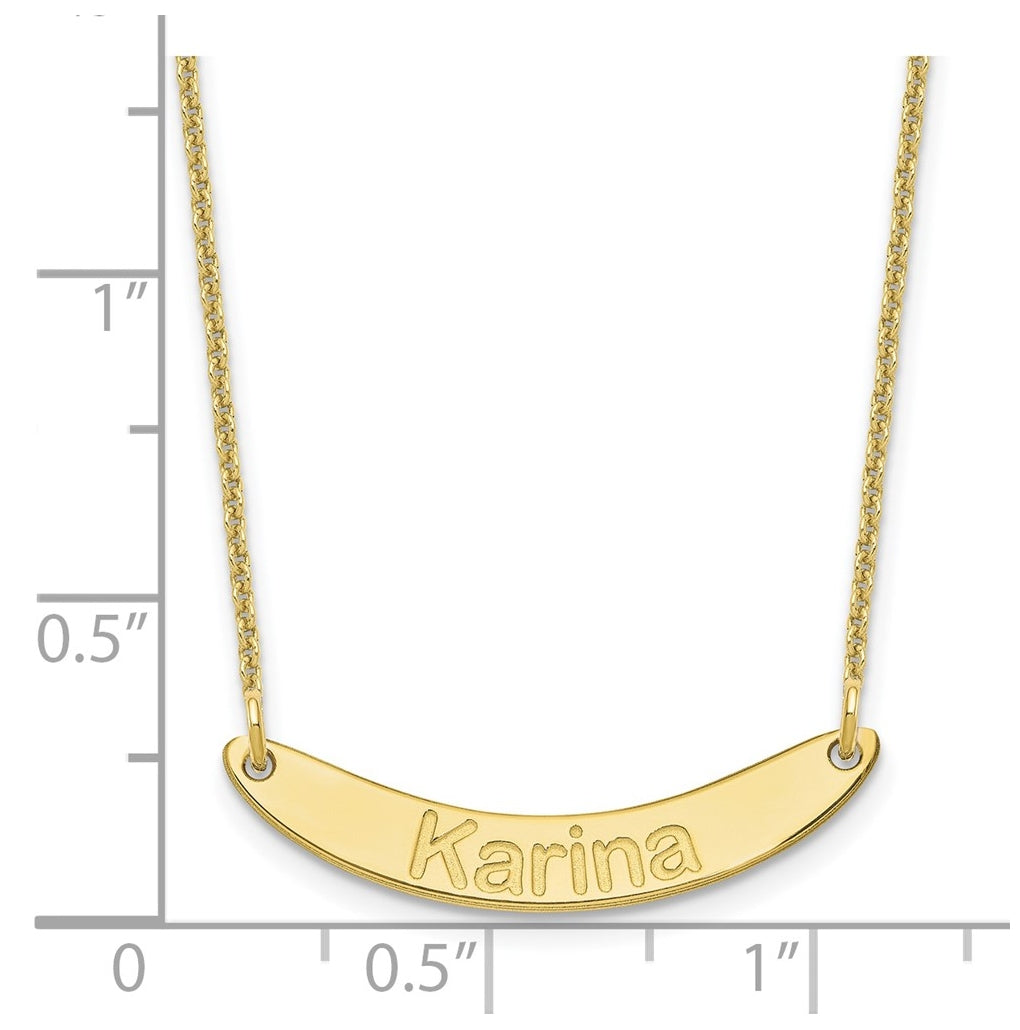 10k Yellow Or White Gold Small ARIAL ROUNDED Curved Bar Necklace – Elegant Jewelry Gift for Birthday, Anniversary, Engagement, Wedding