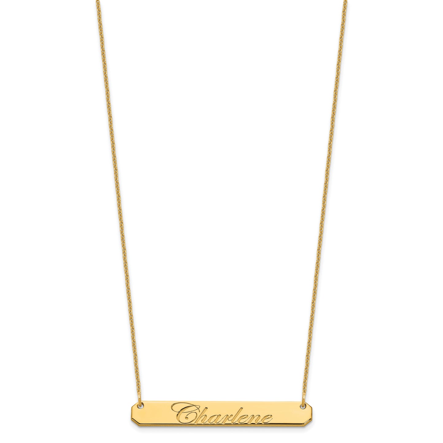 10K Yellow Gold Medium Polished Edwardian Script Bar Necklace