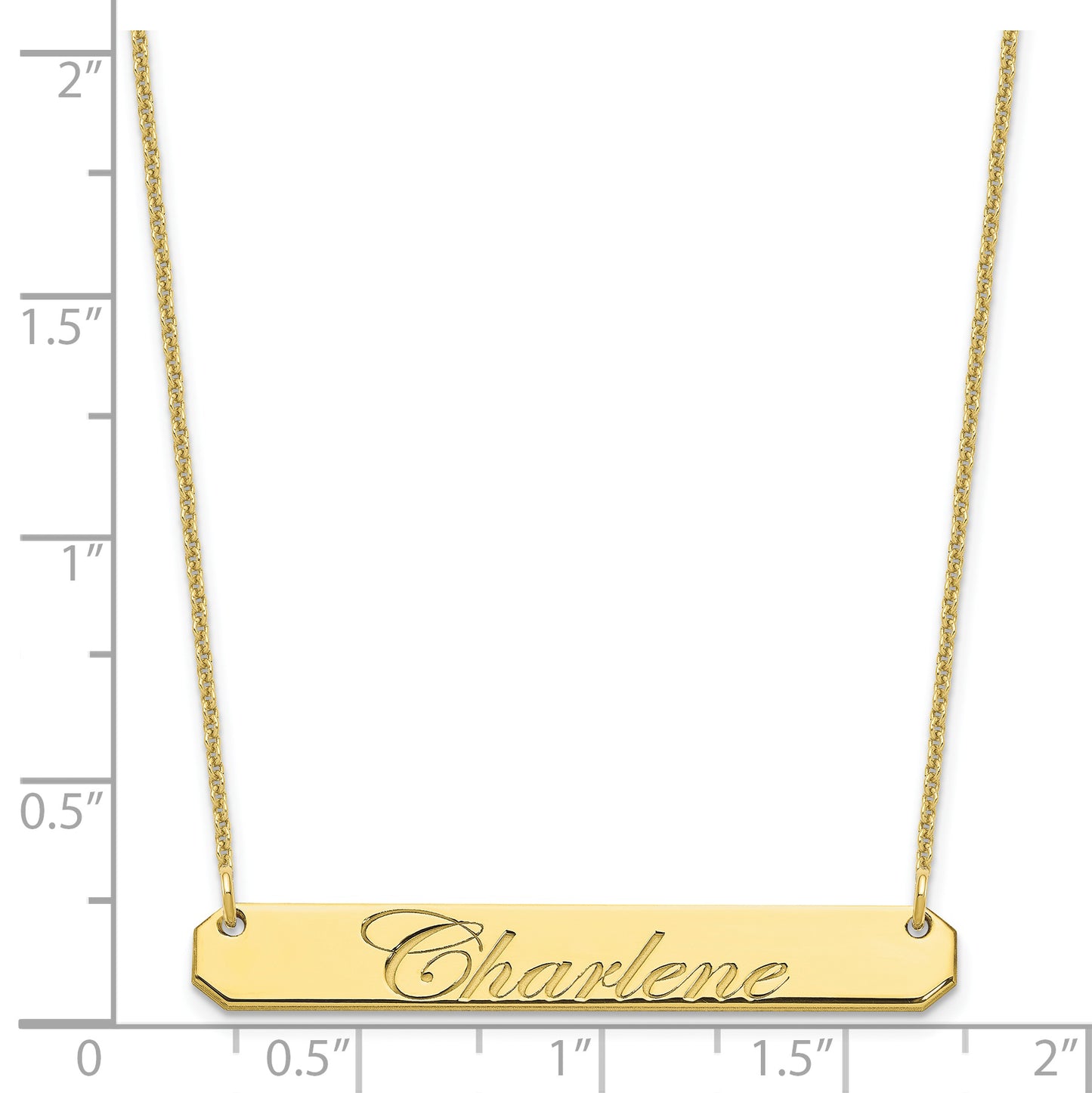 10K Yellow Gold Medium Polished Edwardian Script Bar Necklace