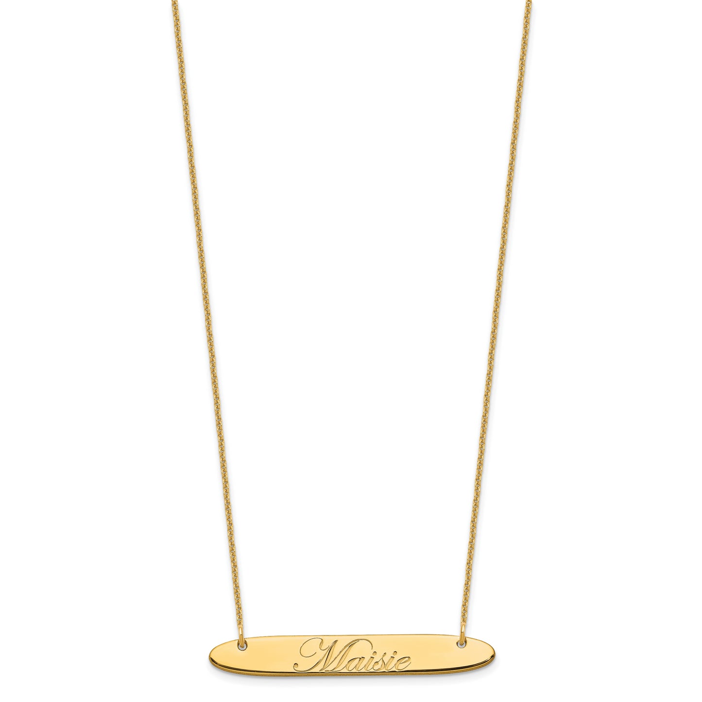 10K Yellow Gold Medium Polished Oblong Edwardian Script Bar Necklace