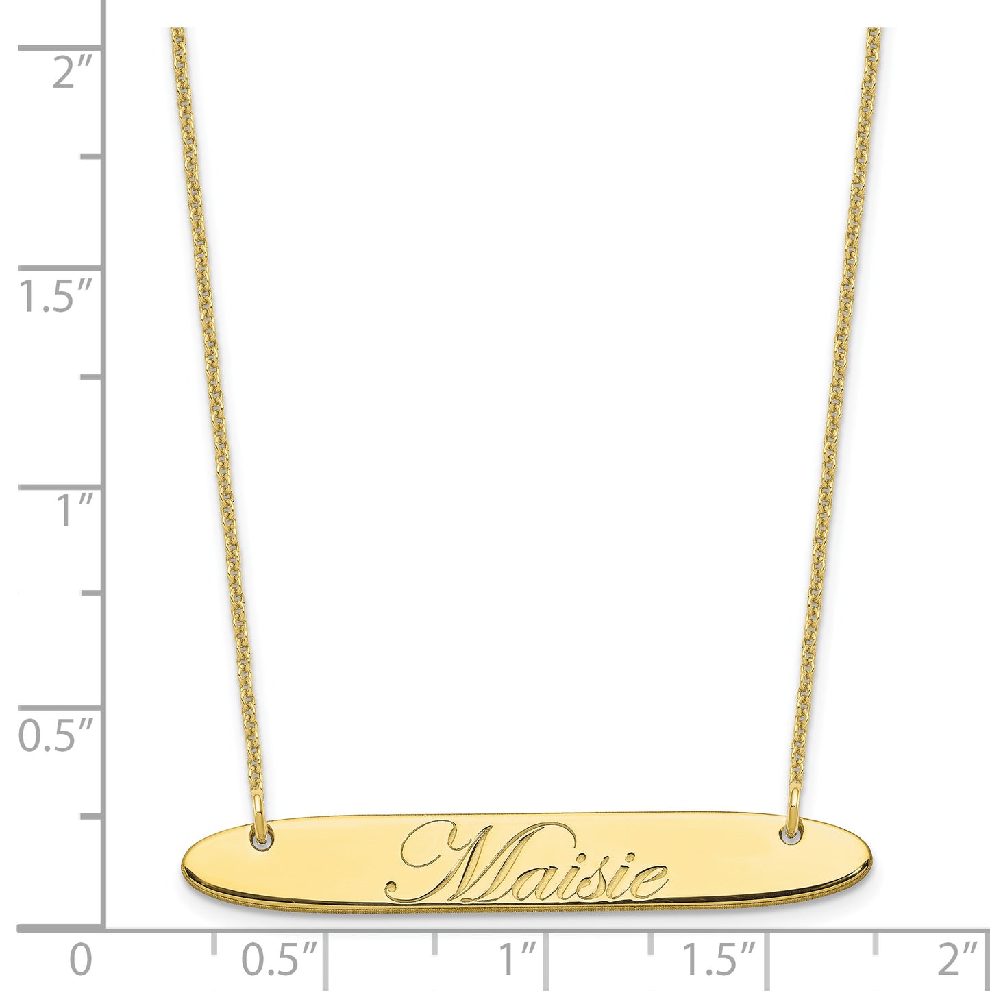 10K Yellow Gold Medium Polished Oblong Edwardian Script Bar Necklace