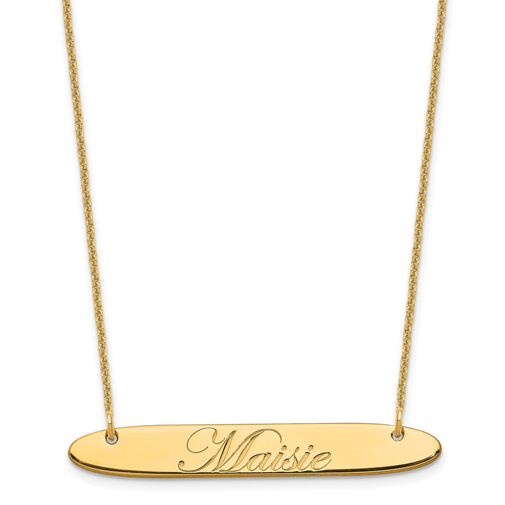 10K Yellow Gold Medium Polished Oblong Edwardian Script Bar Necklace
