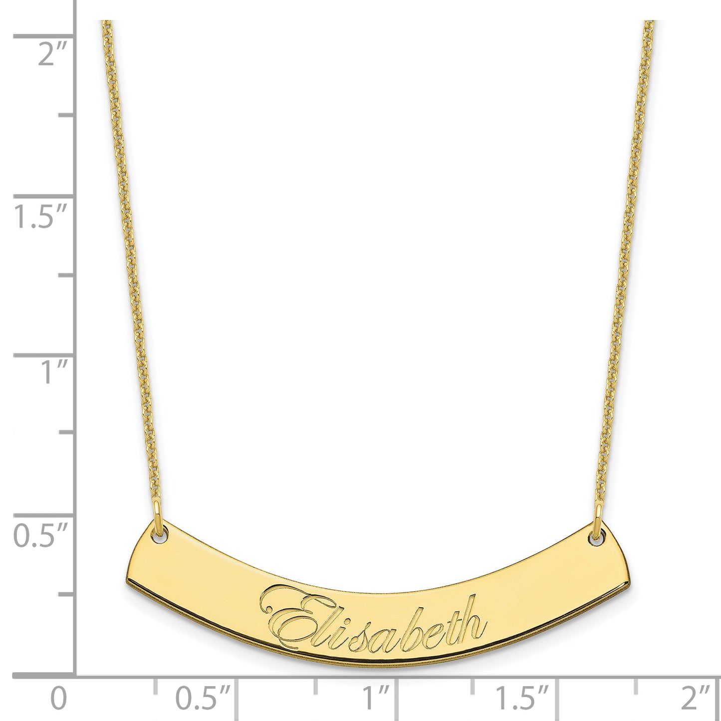 10K Yellow Gold Medium Polished Curved Edwardian Script Bar Necklace