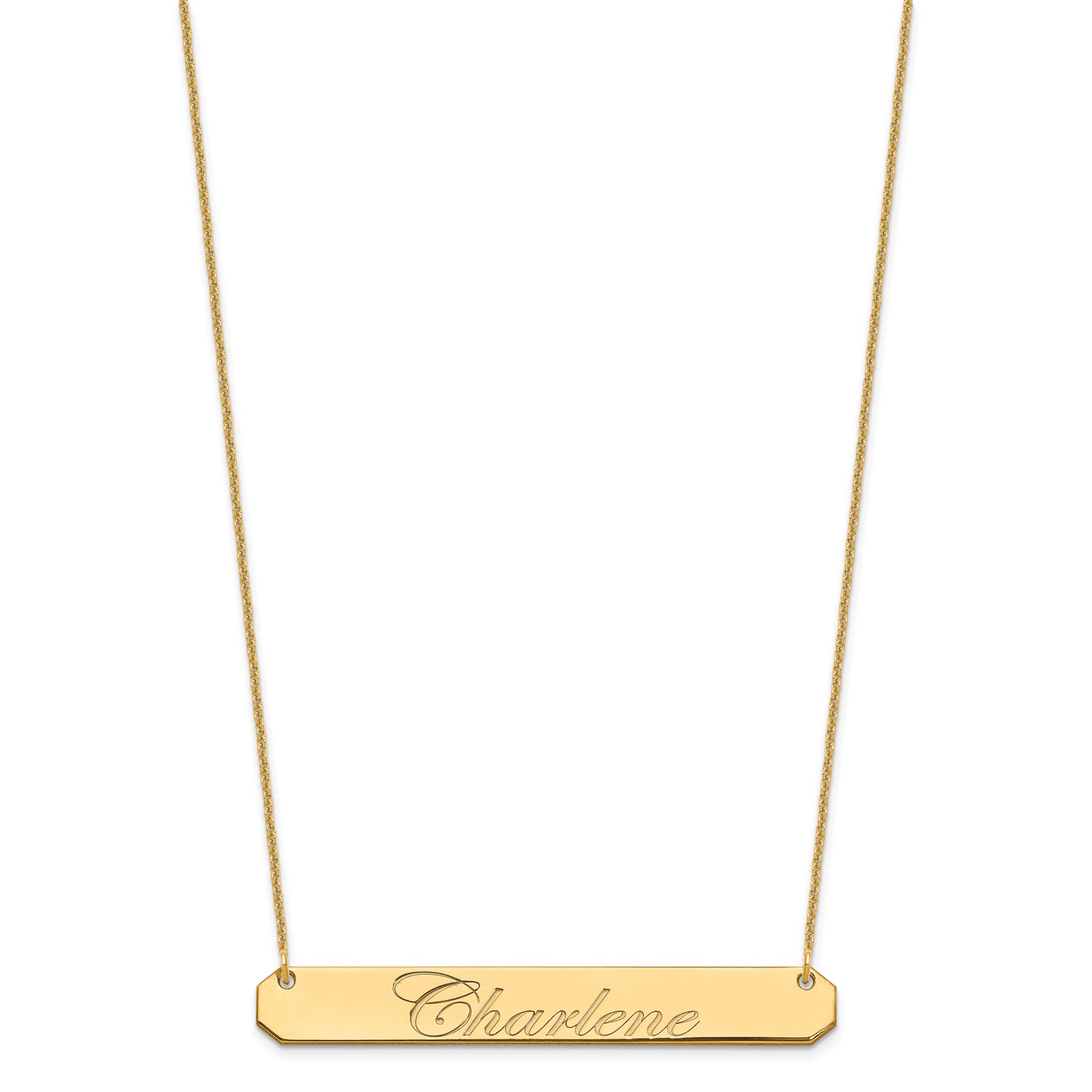 10K Yellow Gold Large Polished Edwardian Script Bar Necklace
