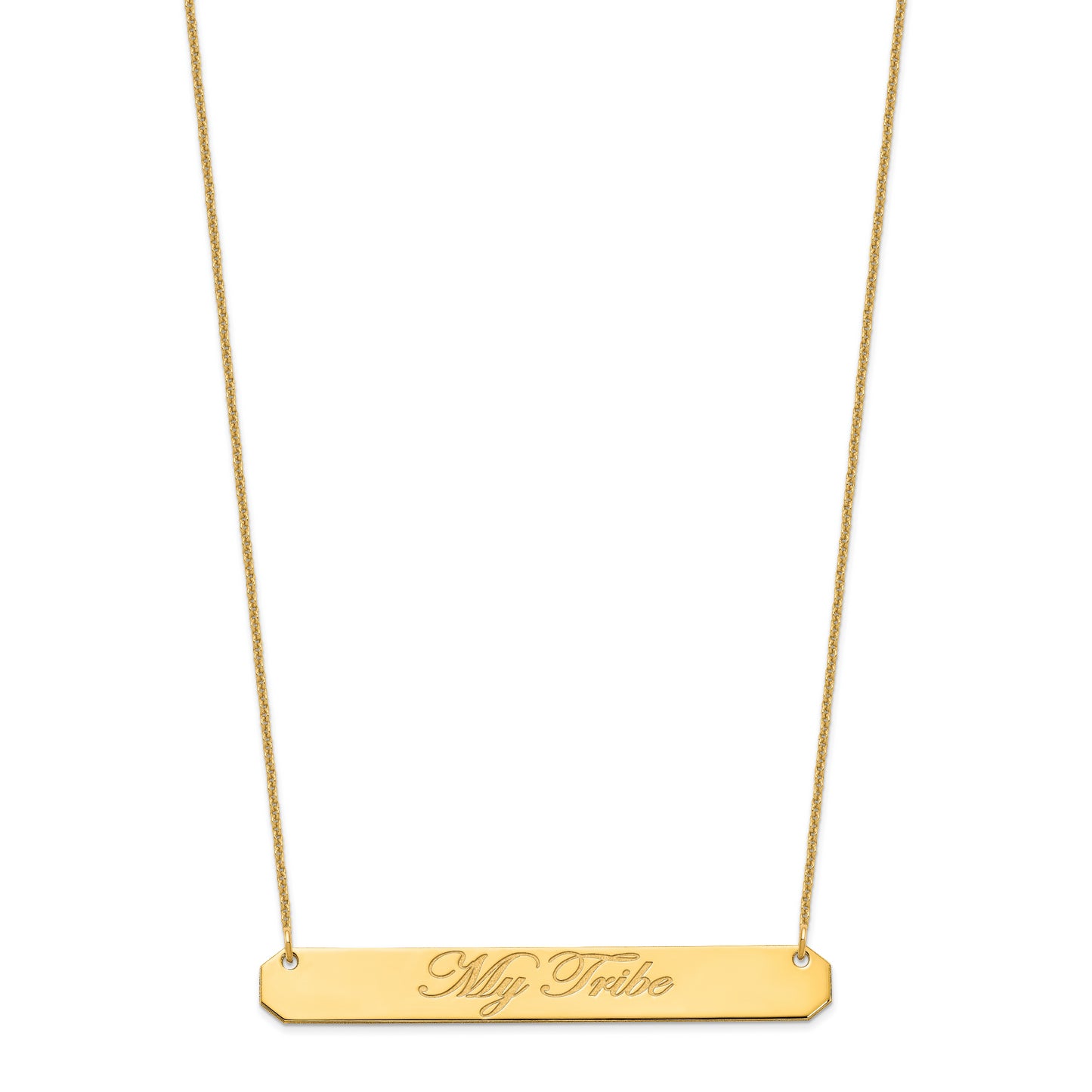 10K Yellow Gold Large Polished Edwardian Script Bar Necklace