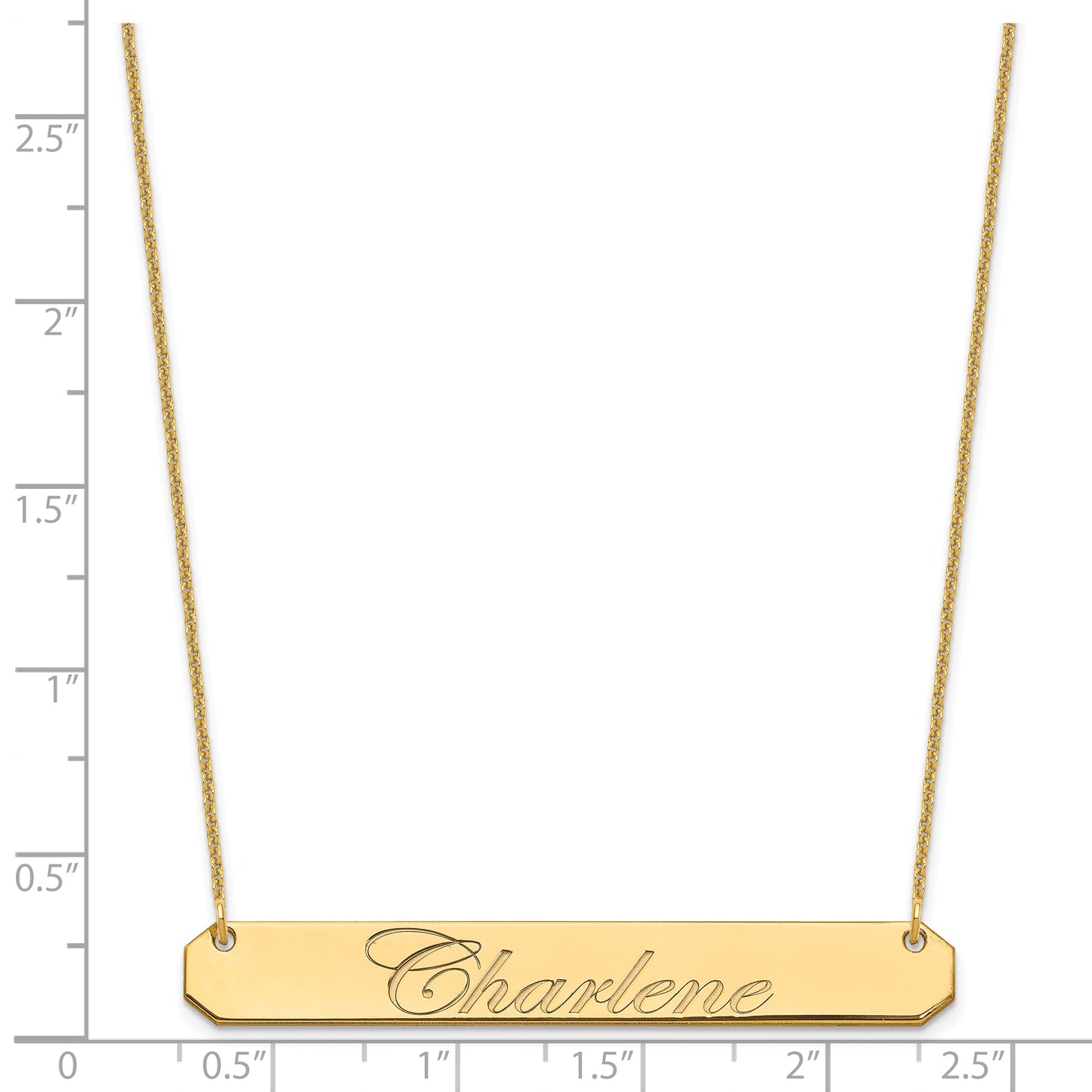 10K Yellow Gold Large Polished Edwardian Script Bar Necklace