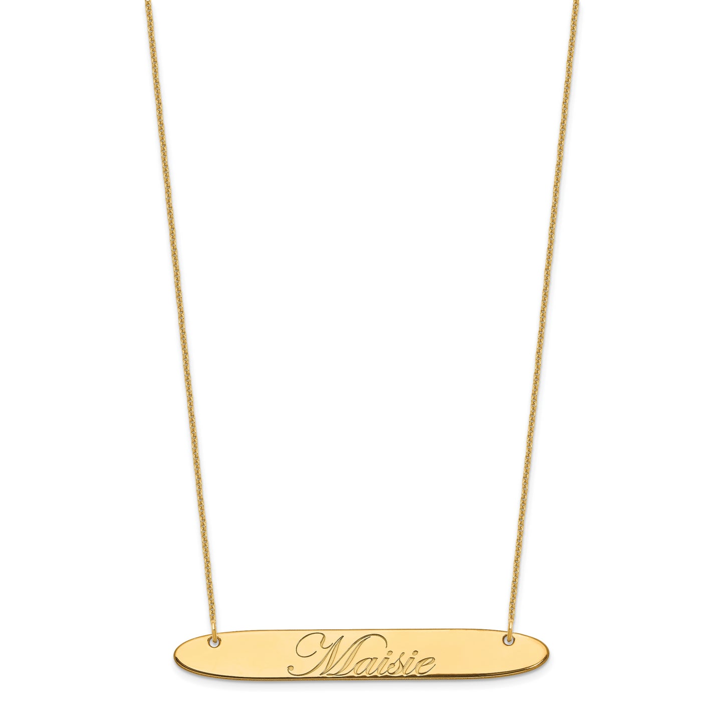 10K Yellow Gold Large Polished Oblong Edwardian Script Bar Necklace