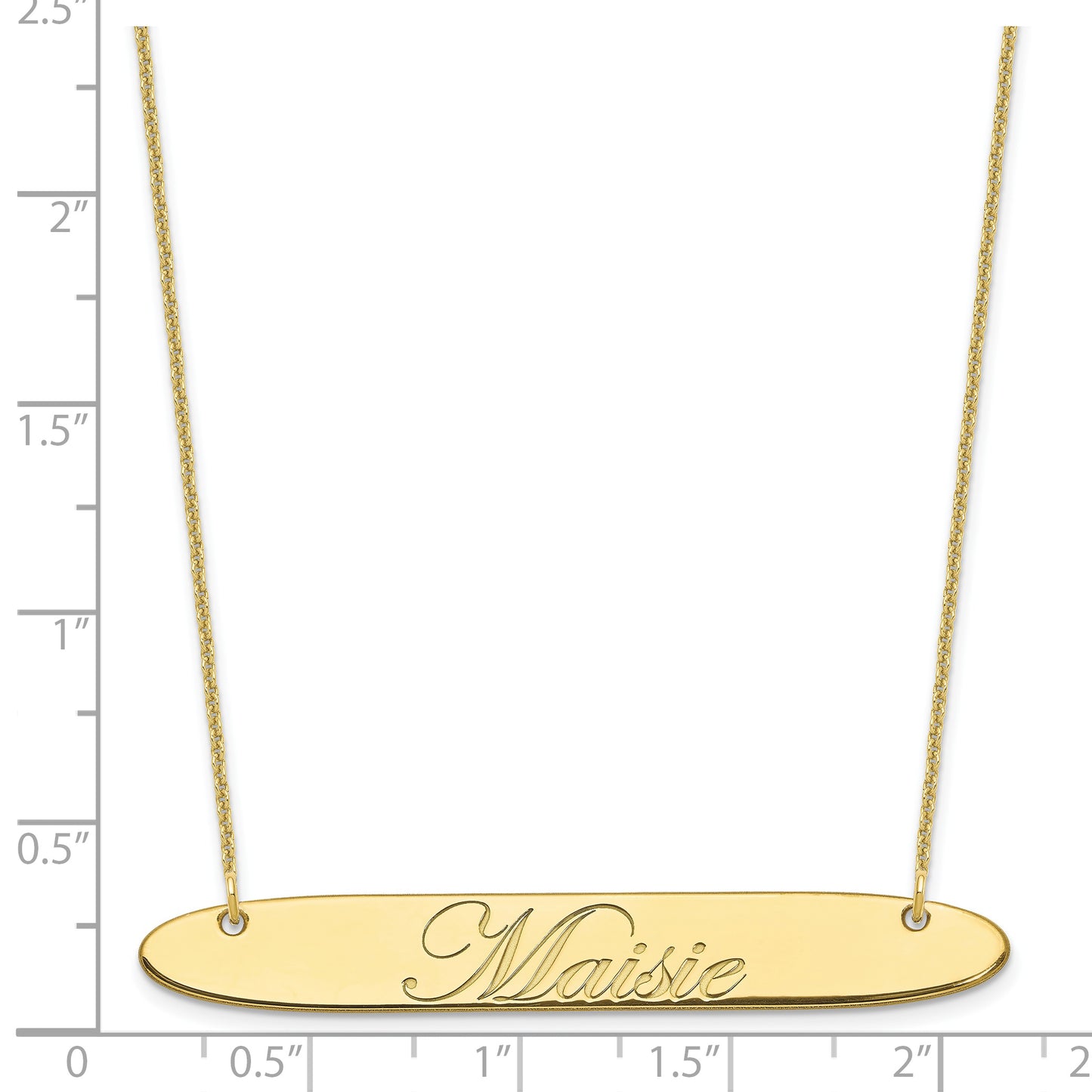 10K Yellow Gold Large Polished Oblong Edwardian Script Bar Necklace