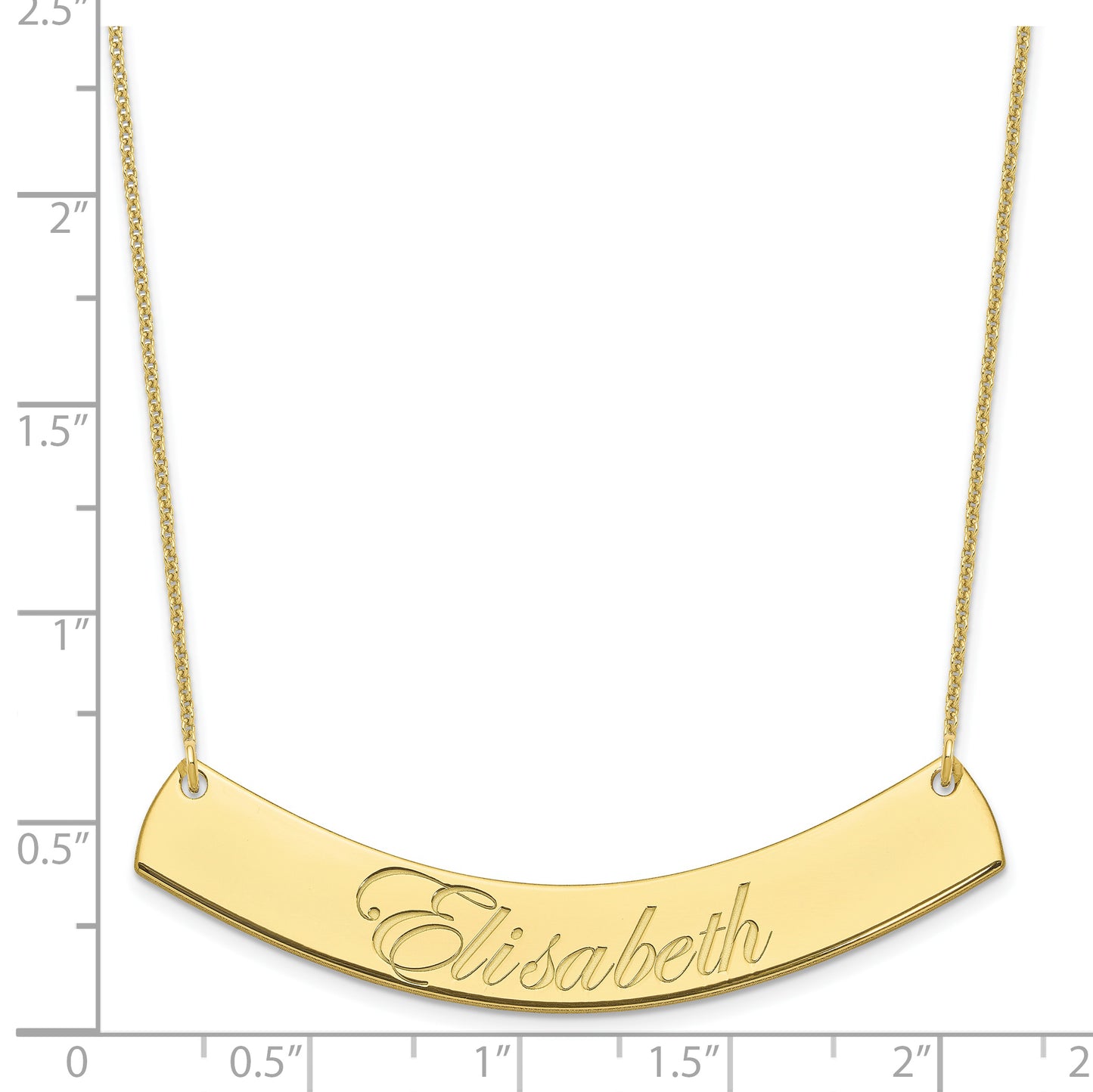 10K Yellow Gold Large Polished Curved Edwardian Script Bar Necklace