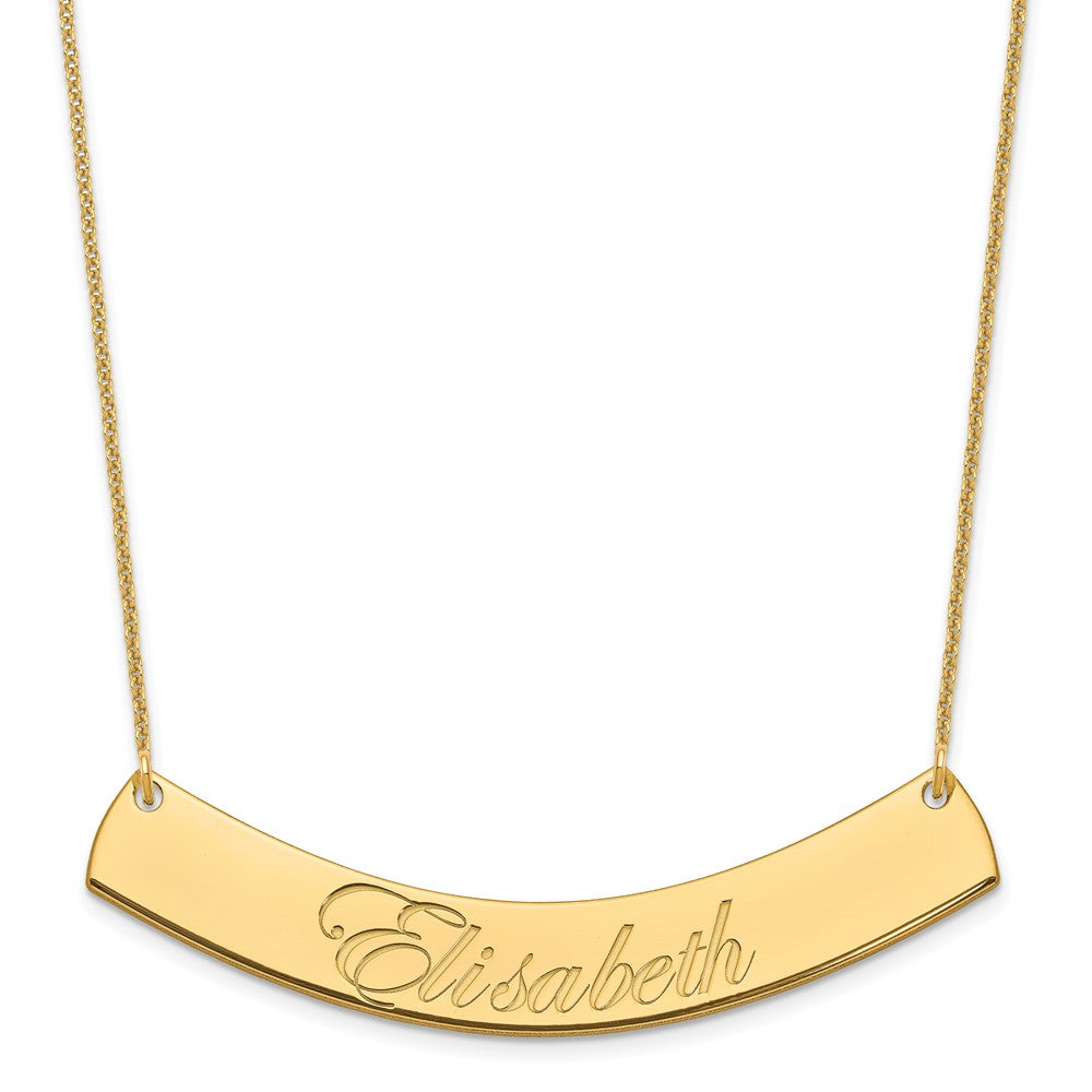 10K Yellow Gold Large Polished Curved Edwardian Script Bar Necklace